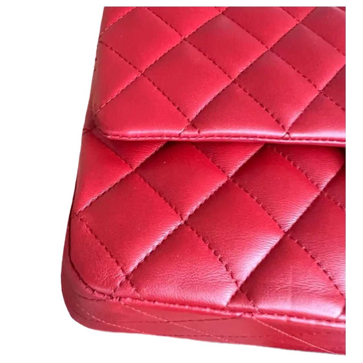 Preowned Chanel Red Quilted Lambskin Medium Classic Double Flap Bag leather