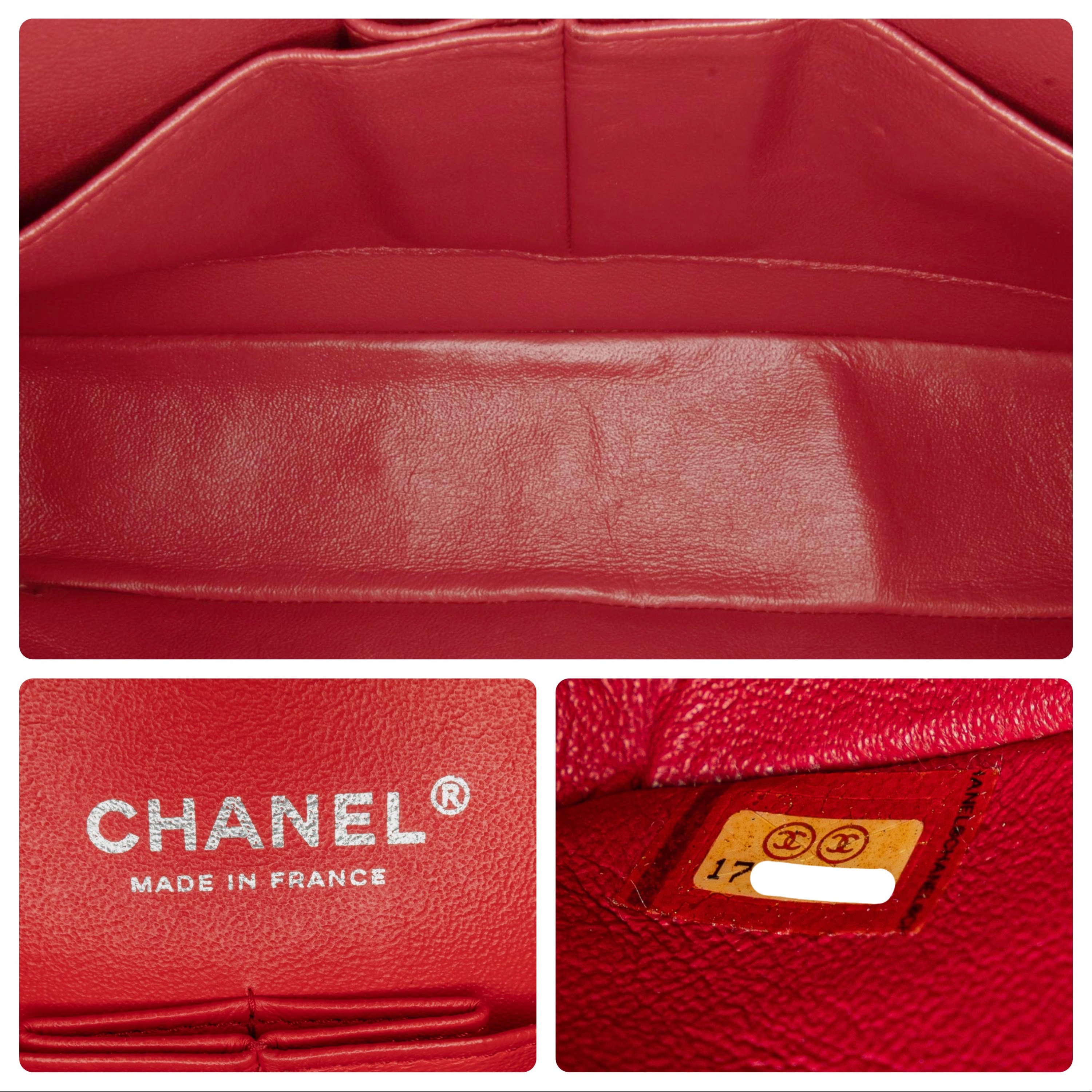 Preowned Chanel Red Quilted Lambskin Medium Classic Double Flap Bag leather