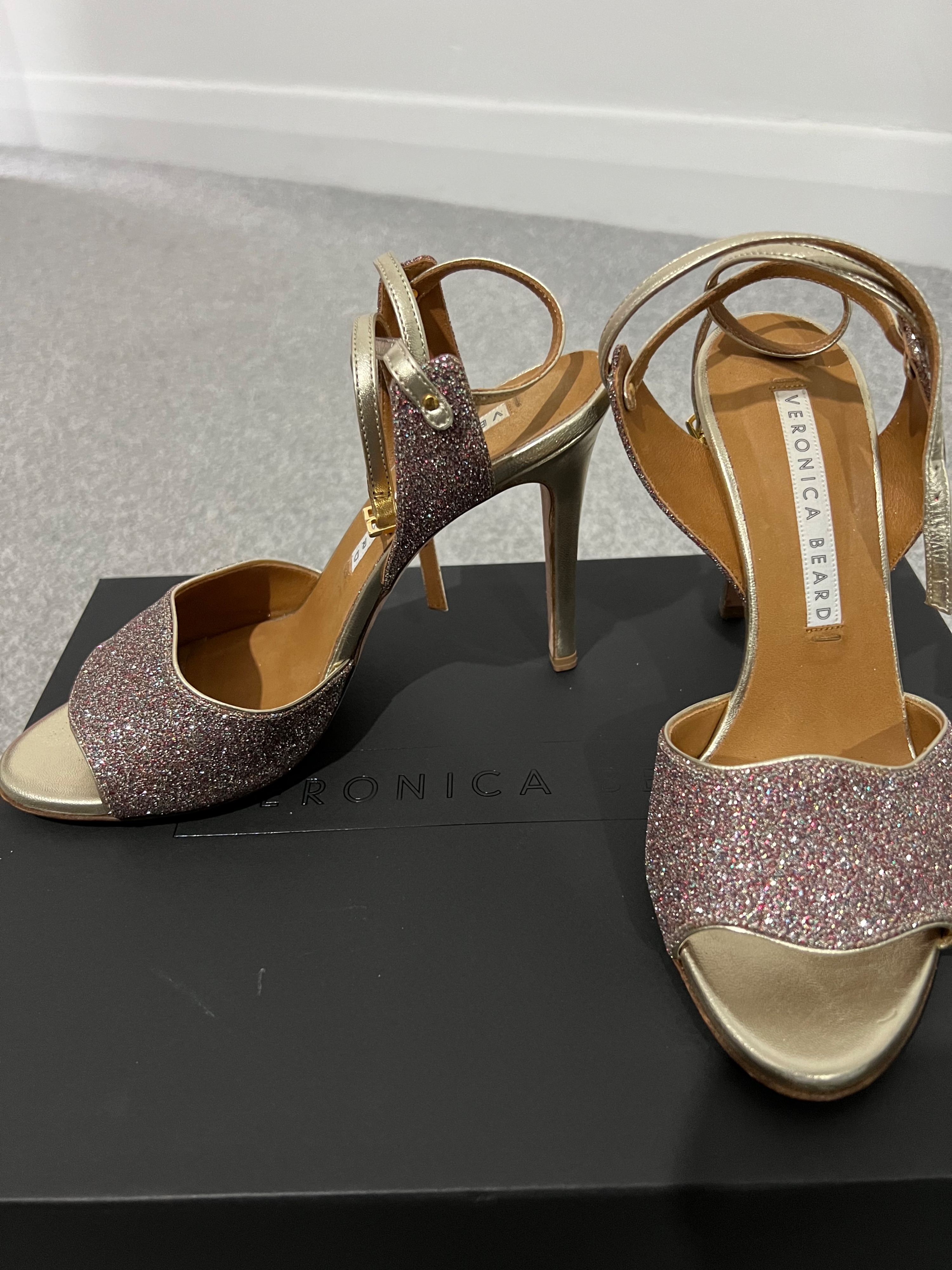 Preowned Veronica Beard Confetti Suma Glitter Sandals Size 37 Multicoloured