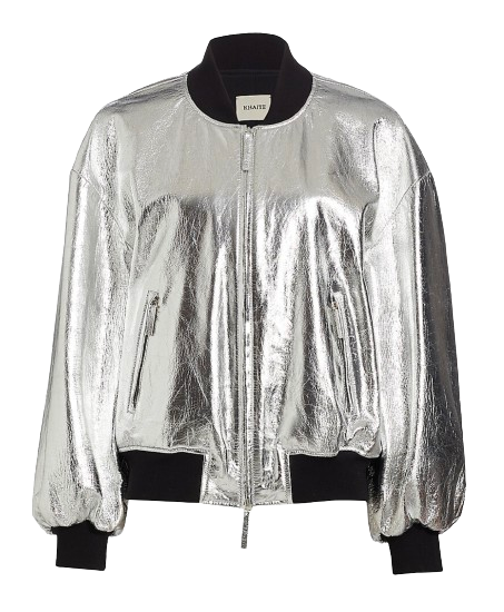 Preowned Khaite Silver Lambskin Cici Bomber Jacket Size S leather