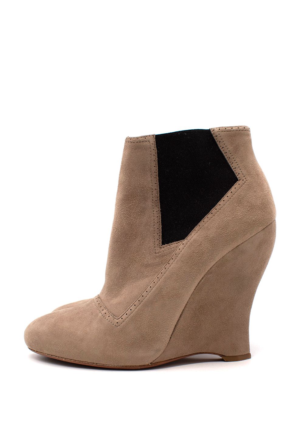 Preowned Alaia Stone suede  black elastic wedge heeled booties Size 38 Beige