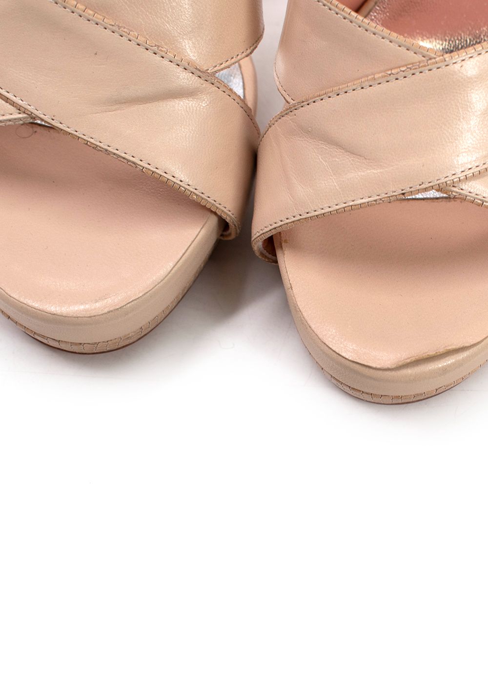 Preowned Rochas Nude Leather Platform Heels Size 385 beige