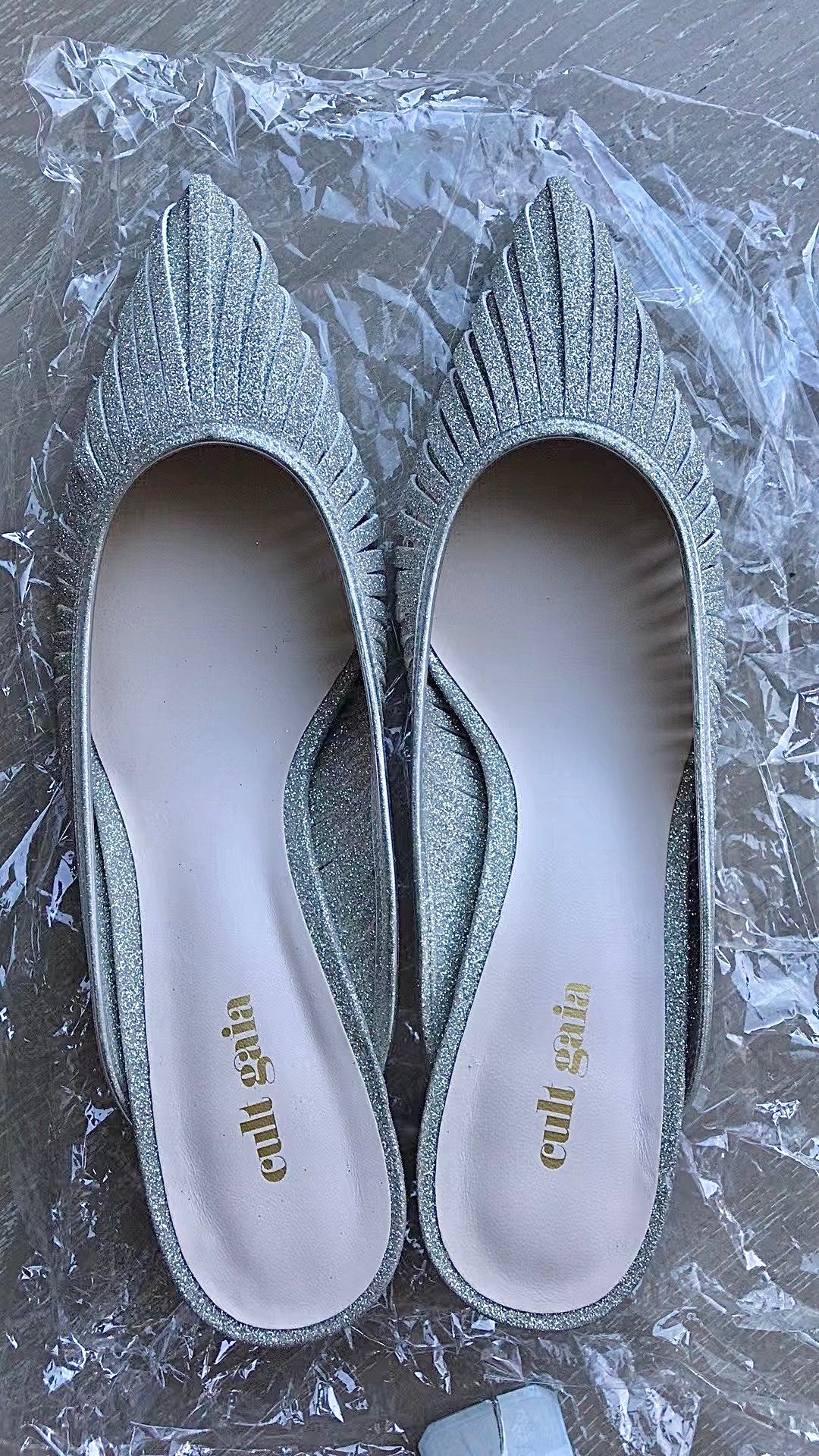 Cult Gaia Silver Glitter Alia Mules Size 39