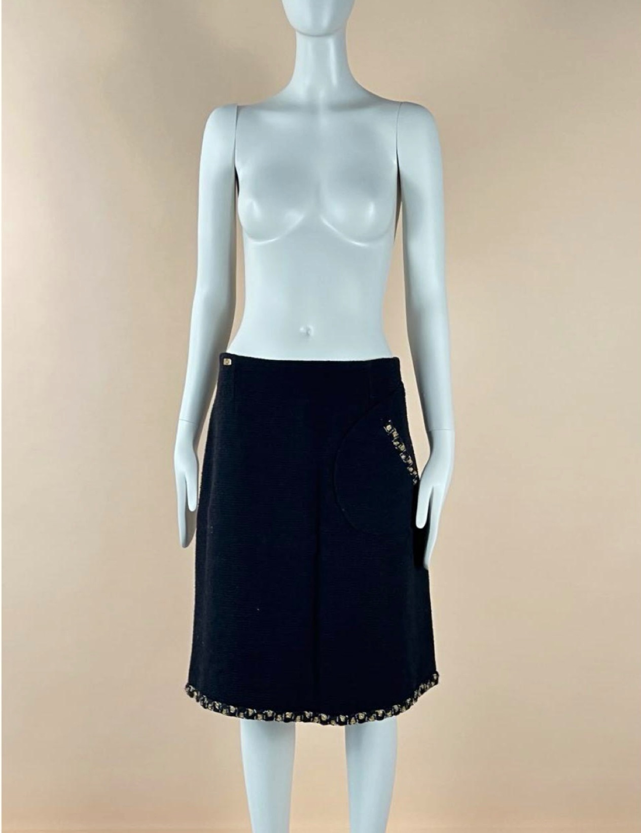 Chanel Paris/Byzance Tweed A-line Skirt Size M Black