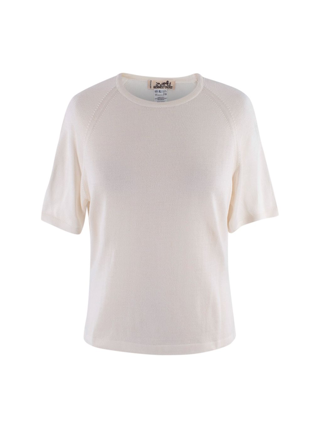 Hermes Ivory Short Sleeve Fine Knit Silk Top Size L