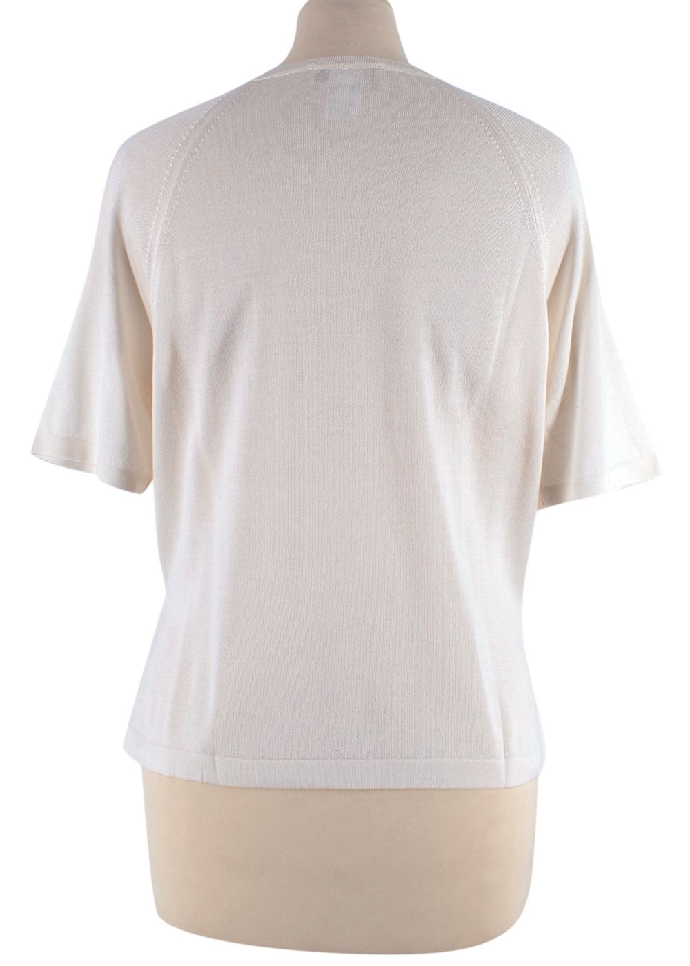 Hermes Ivory Short Sleeve Fine Knit Silk Top Size L