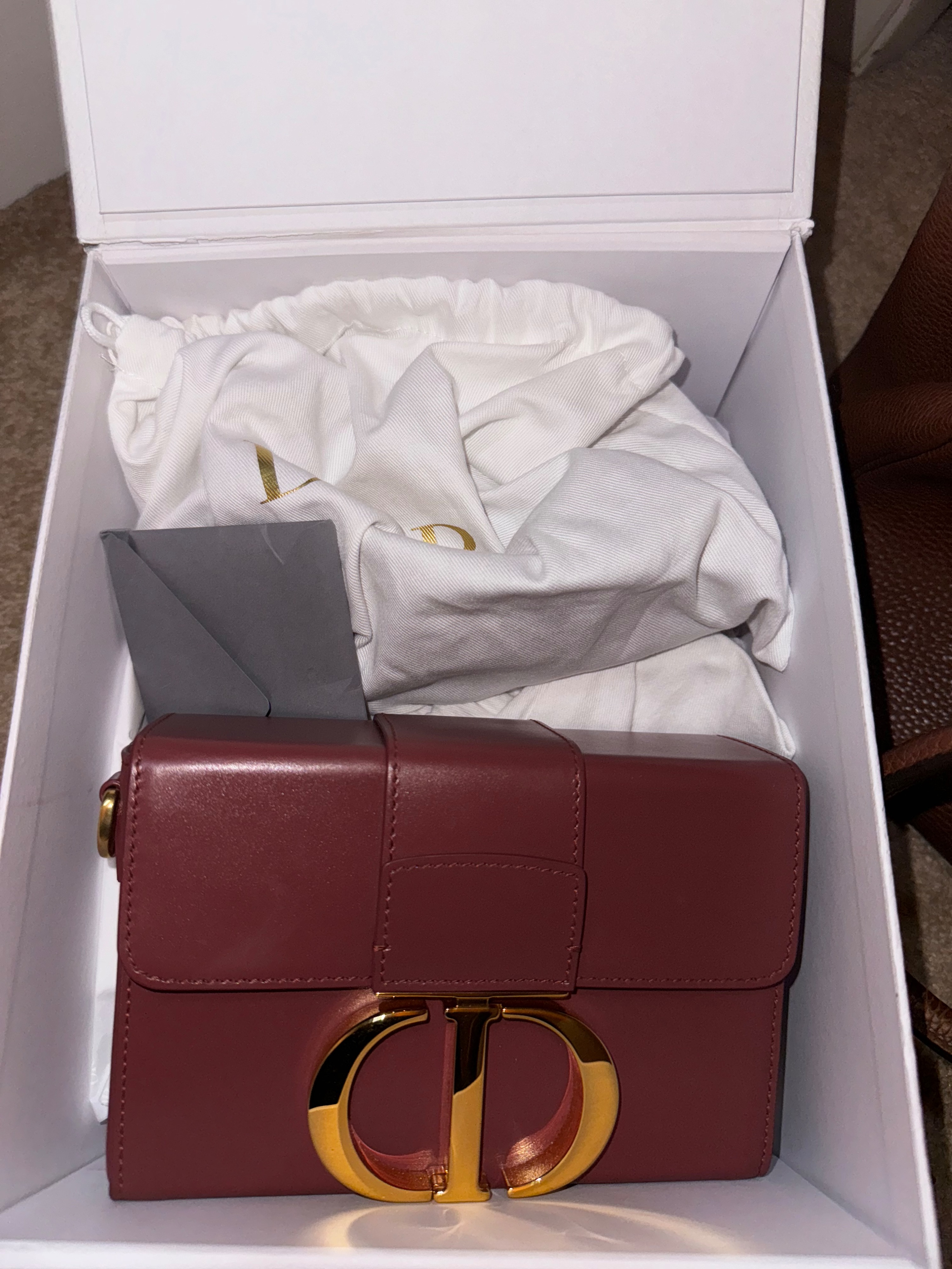 Preowned Dior Burgundy 30 Montaigne Box Bag Size 175 leather