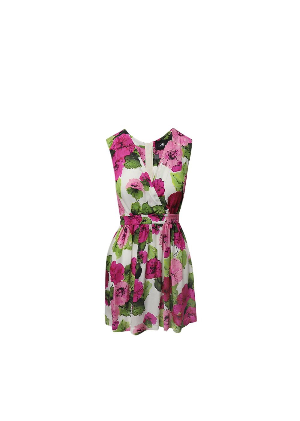 Preowned Dolce  Gabbana Pink  Green Silk Floral Mini Dress Size S multicolor