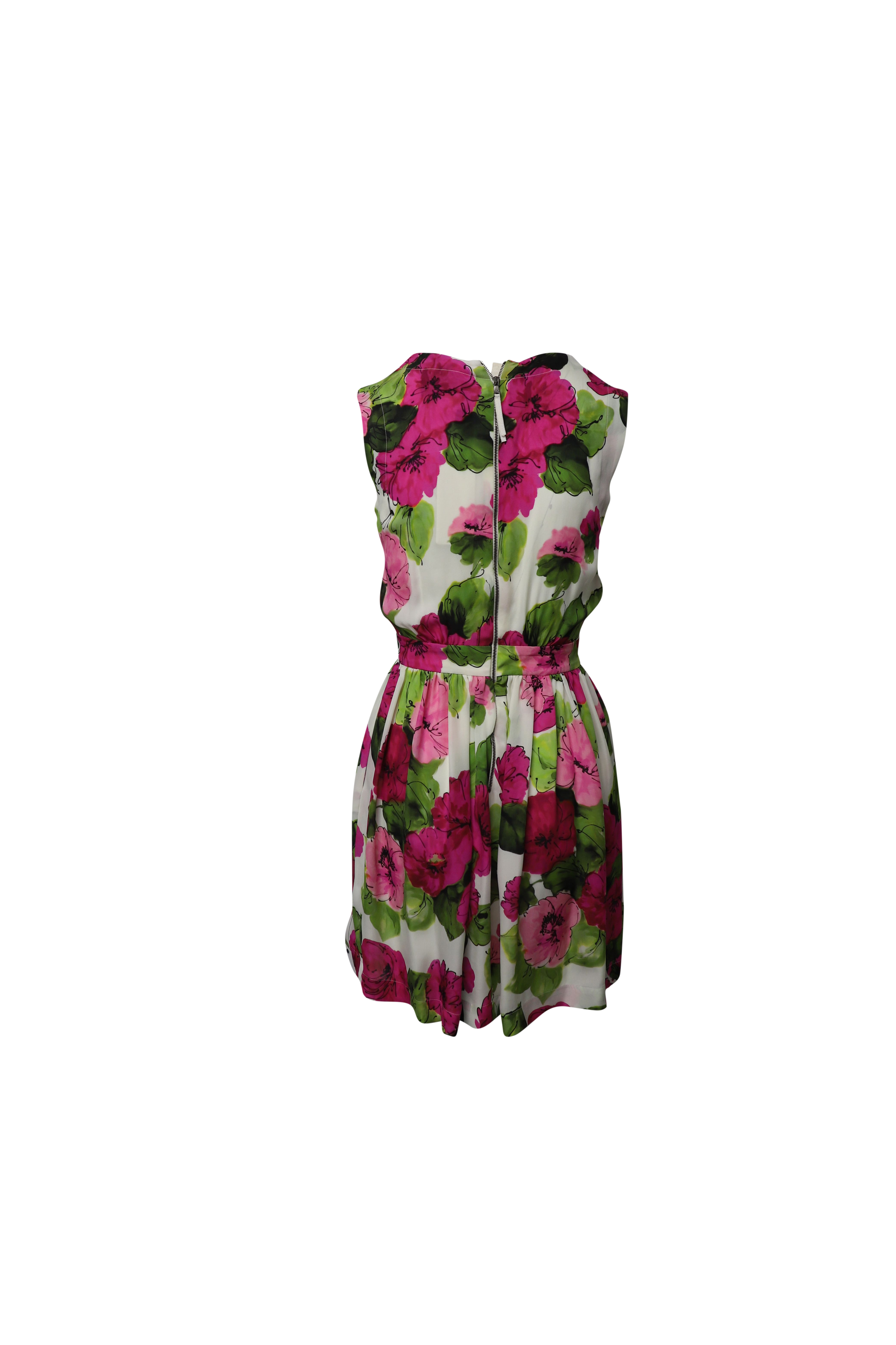 Preowned Dolce  Gabbana Pink  Green Silk Floral Mini Dress Size S multicolor