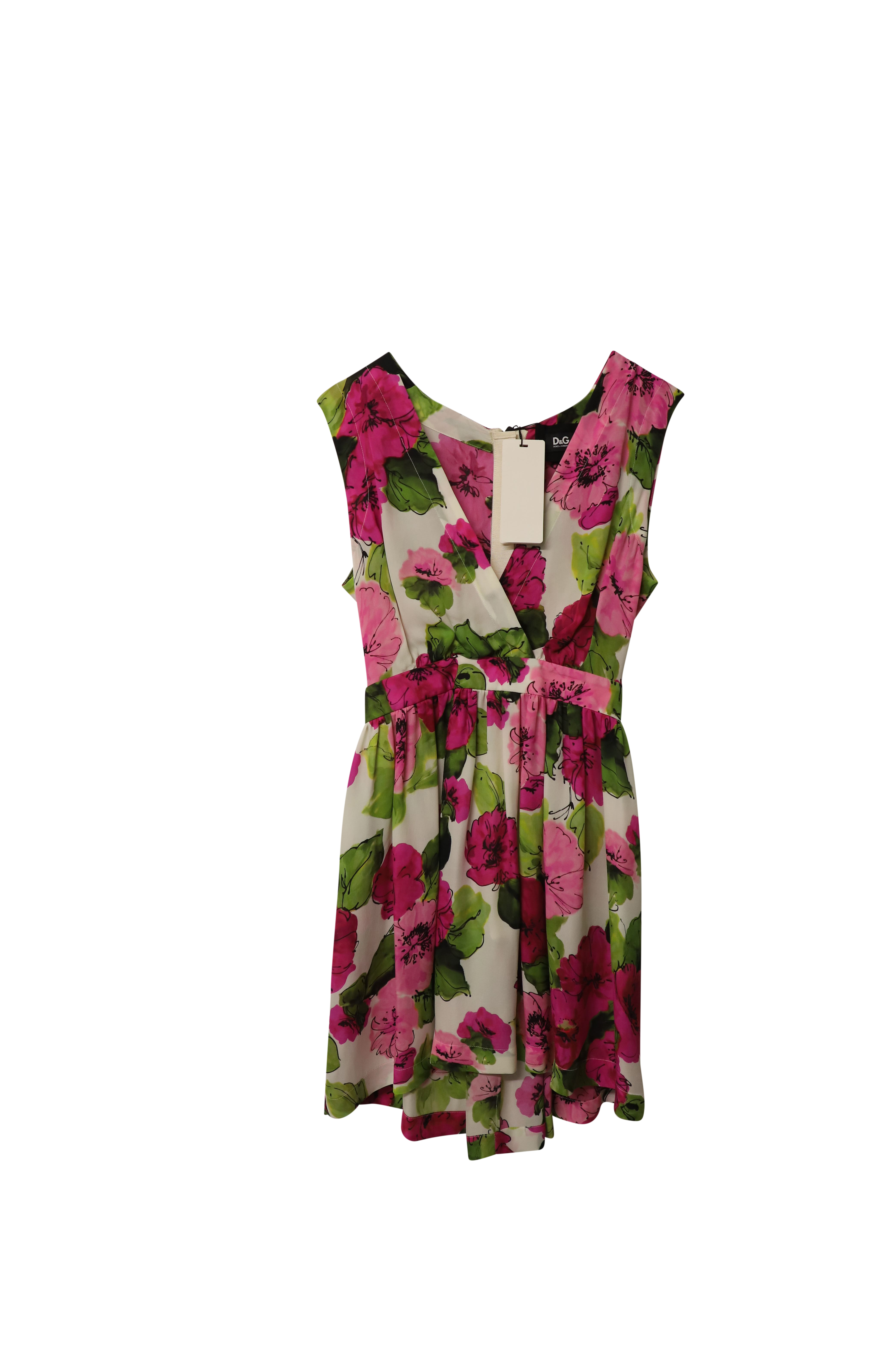 Preowned Dolce  Gabbana Pink  Green Silk Floral Mini Dress Size S multicolor