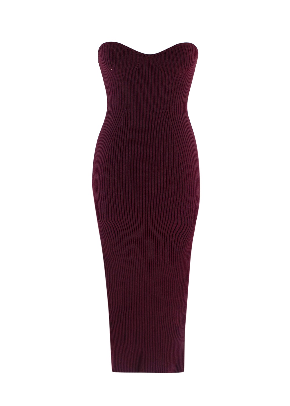 Khaite Burgundy Ribbed Sweetheart Neckline Midi Dress Size XS viscose/polyester