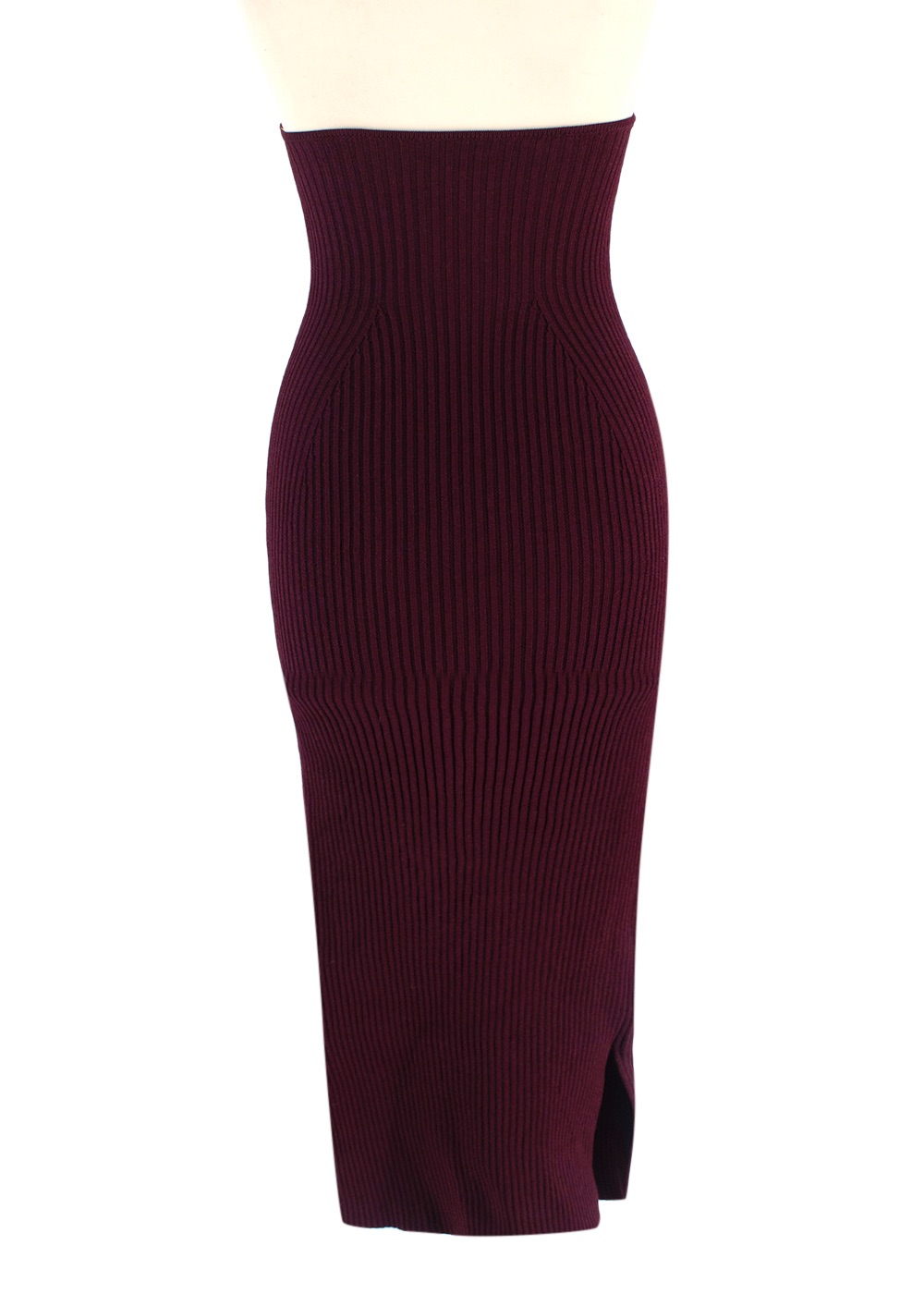 Khaite Burgundy Ribbed Sweetheart Neckline Midi Dress Size XS viscose/polyester