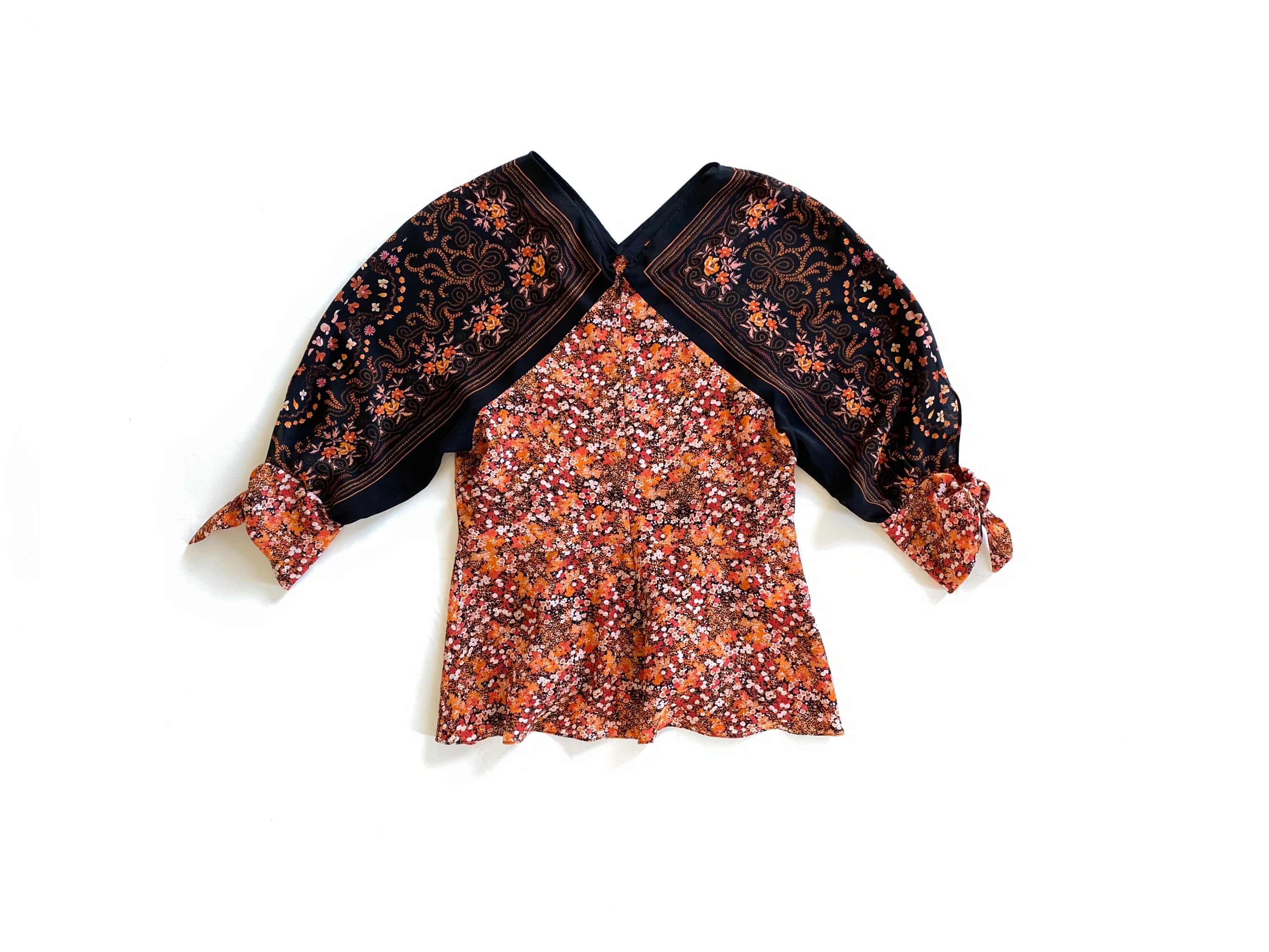 Altuzarra Black  Orange Floral Print Silk Blouse Size XS