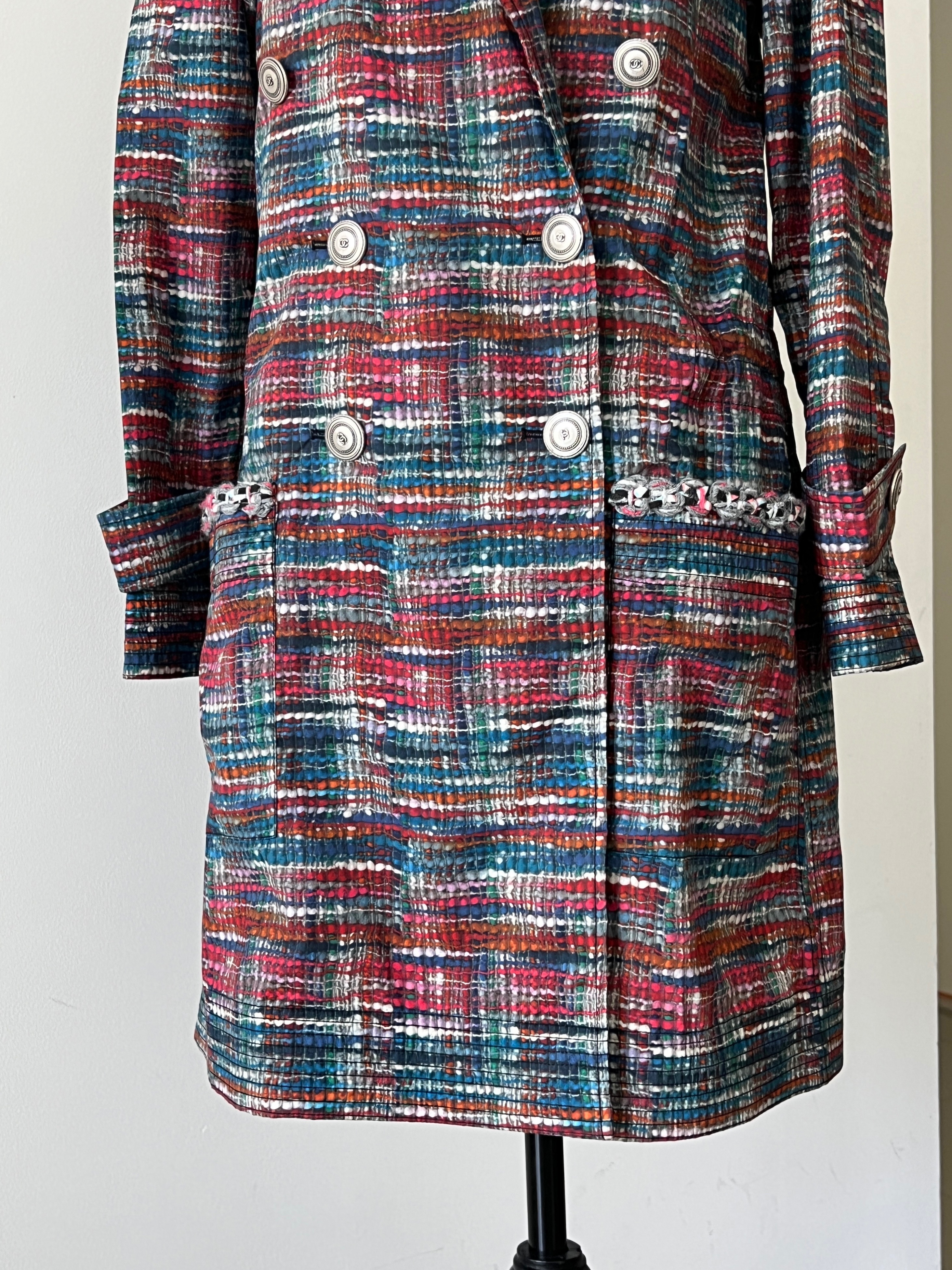 Chanel Iconic Tweed Trench Coat Size XS multicolor cotton