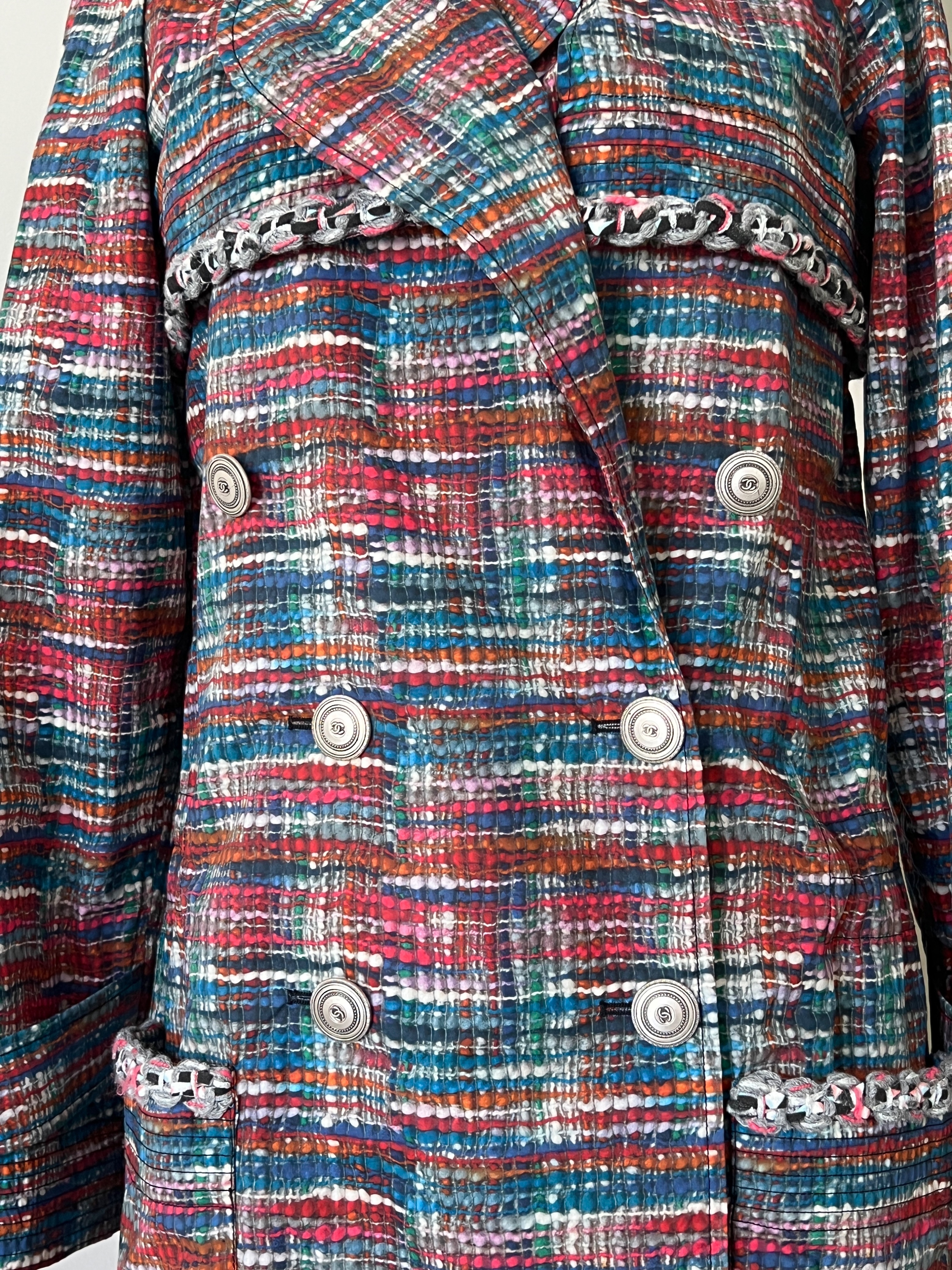 Chanel Iconic Tweed Trench Coat Size XS multicolor cotton