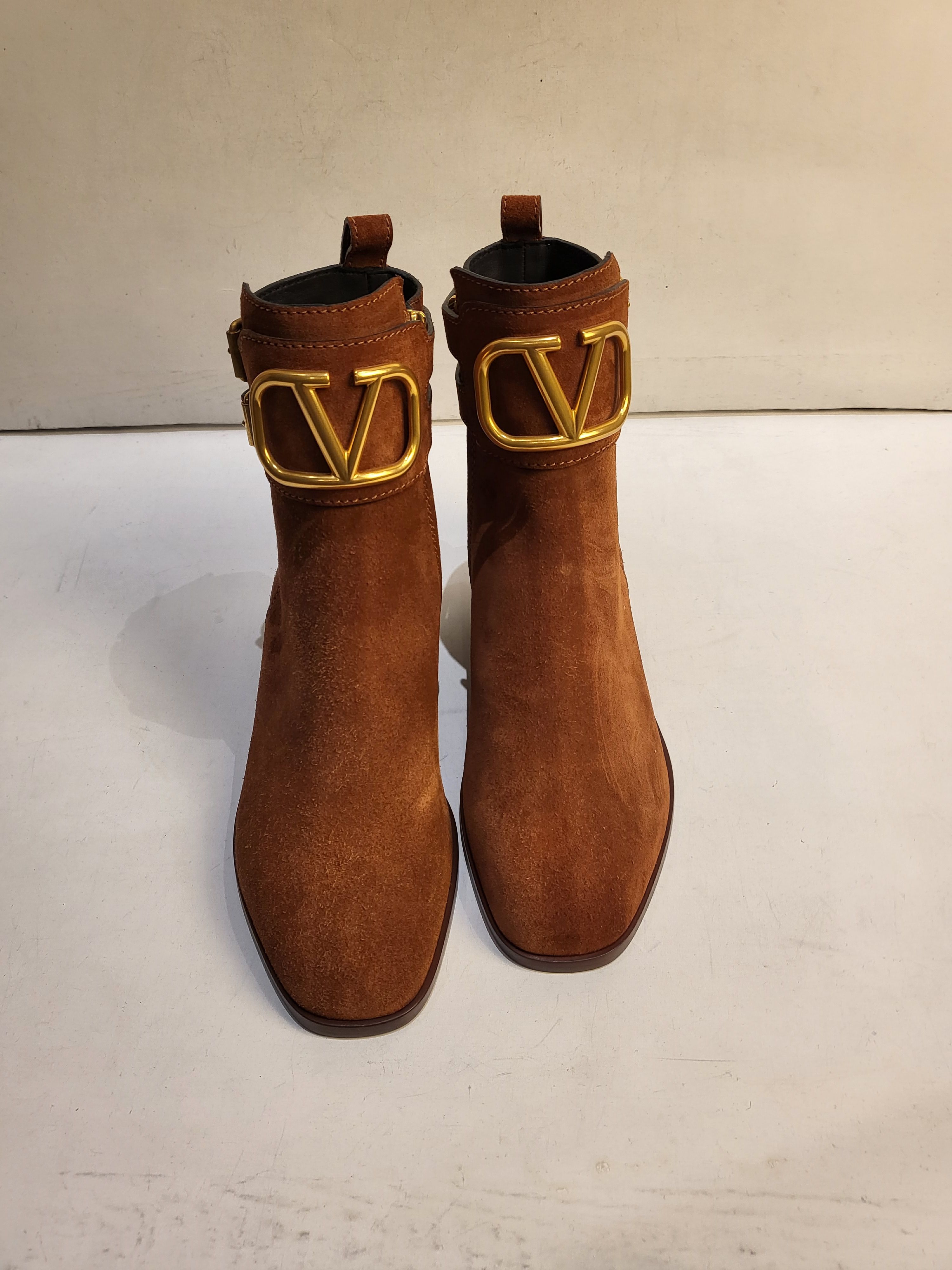 Valentino 25mm Vlogo Suede Ankle Boots Size 365 Brown