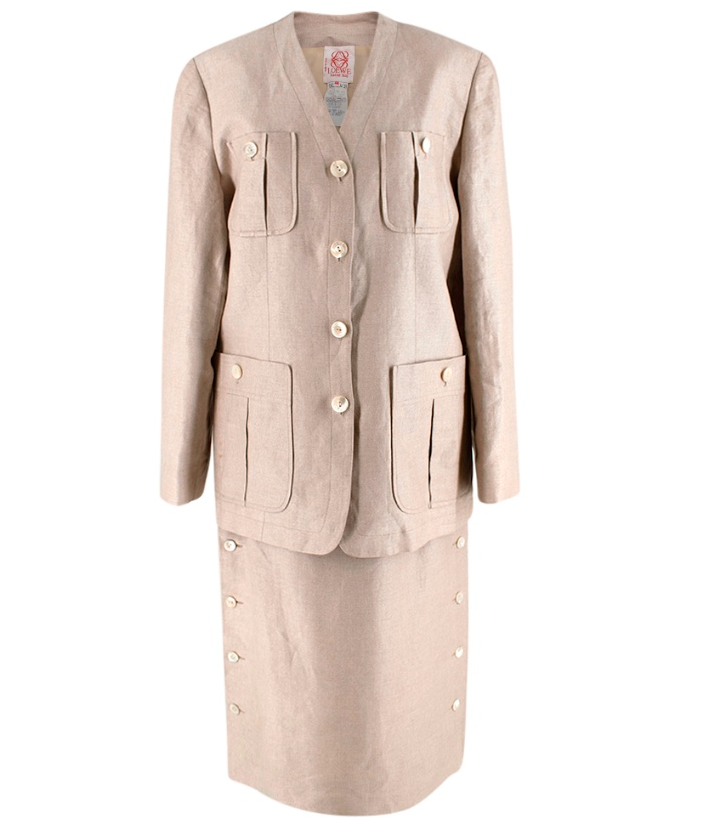 Preowned Loewe Beige Linen Vintage Skirt Suit Size XL Beige/Nude