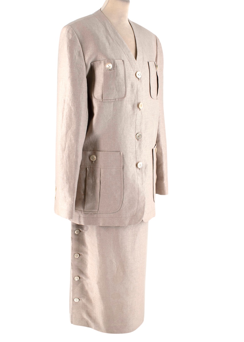 Preowned Loewe Beige Linen Vintage Skirt Suit Size XL Beige/Nude