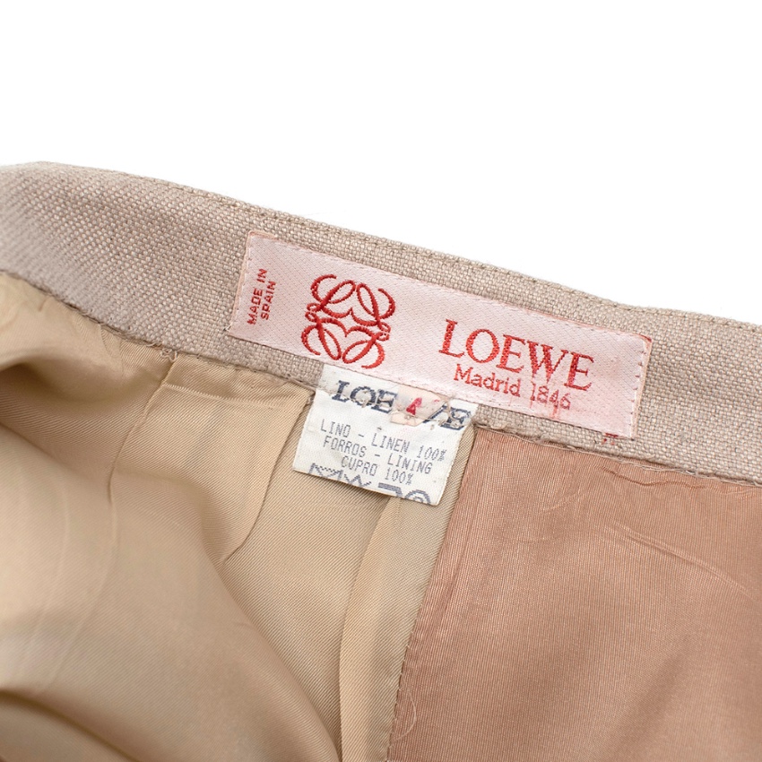 Preowned Loewe Beige Linen Vintage Skirt Suit Size XL Beige/Nude