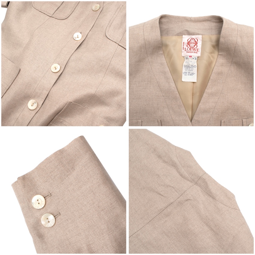 Preowned Loewe Beige Linen Vintage Skirt Suit Size XL Beige/Nude