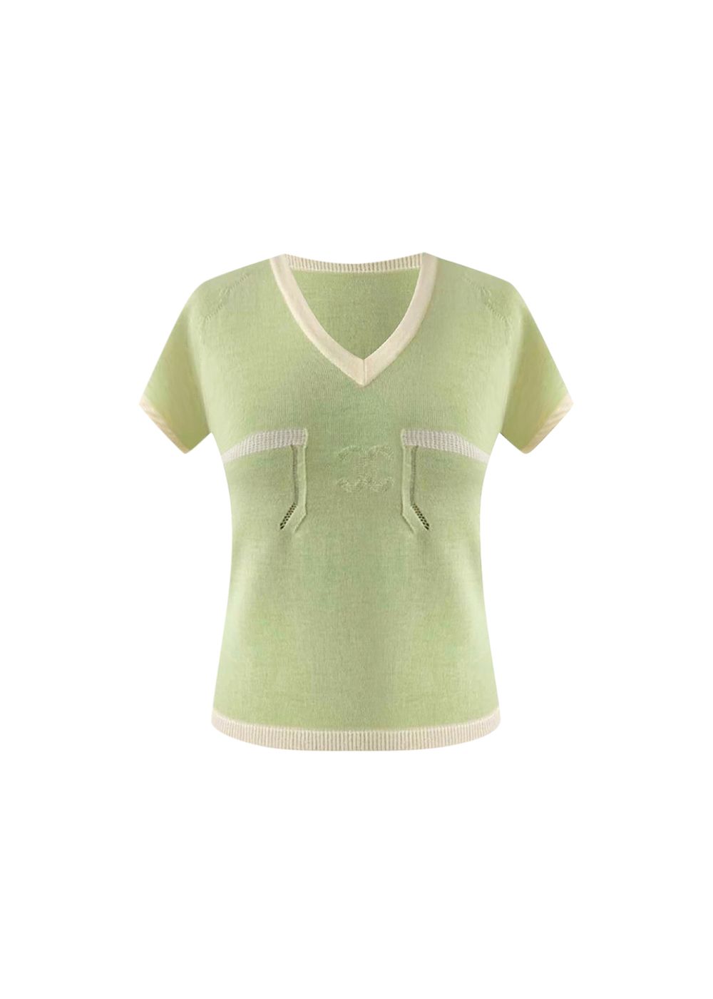 Preowned Chanel Green CC Cashmere Knit T-Shirt Size XS Multiple colors