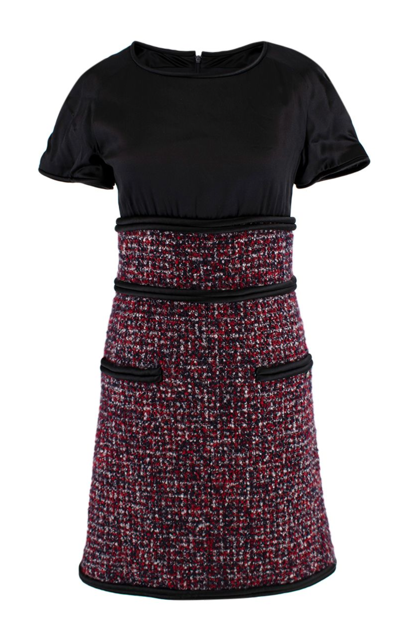 Chanel Silk  Tweed A-line Dress Size XS Black and Red