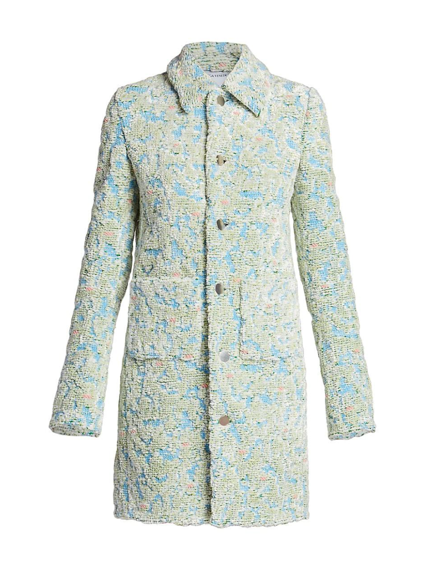 Preowned Bottega Veneta Wo Textured Boucle Knit Coat Size S Blue/White/Seagrass viscose/polyamide/cotton