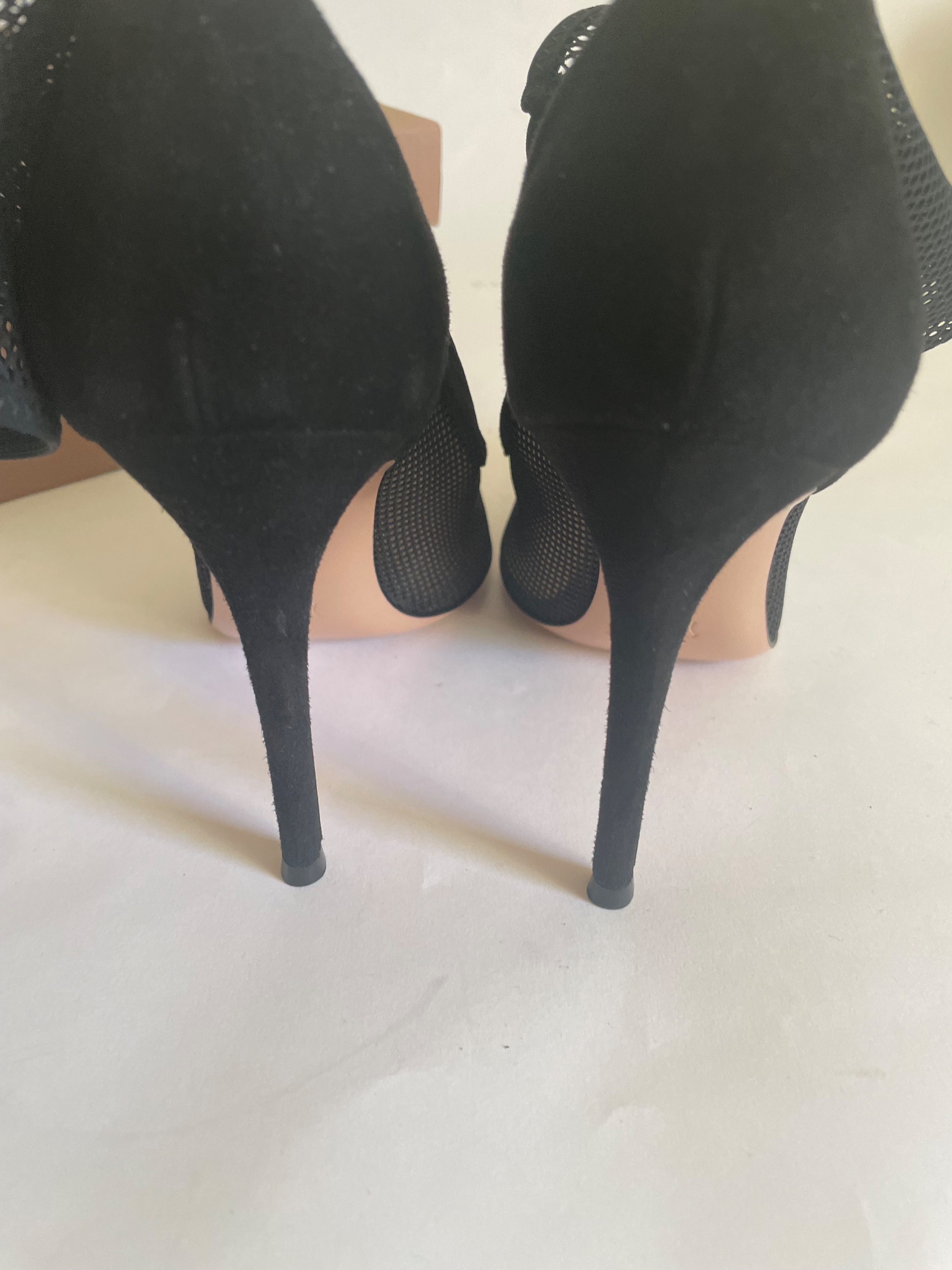 Preowned Gianvito Rossi Erin Black Suede  Mesh Booties Size 395 suede/mesh