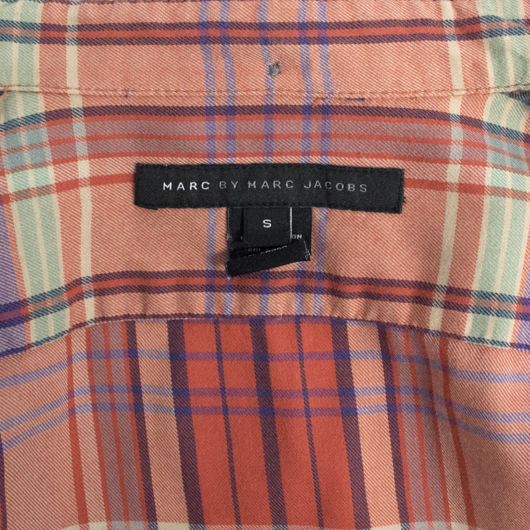 Men's Preowned Marc Jacobs salmon plaid shirt Size S Check cotton