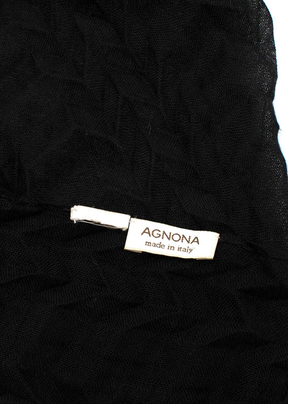 Preowned Agnona Zig Zag Pleat Black Silk Scarf