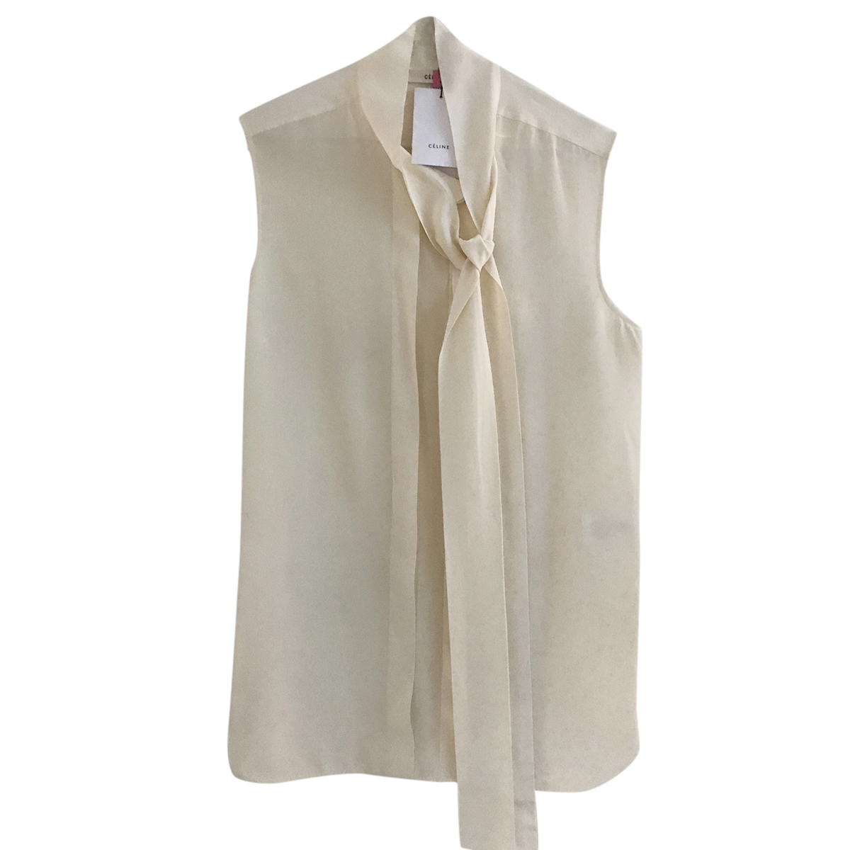 Preowned Celine pussy bow silk blouse Size S Beige/Nude