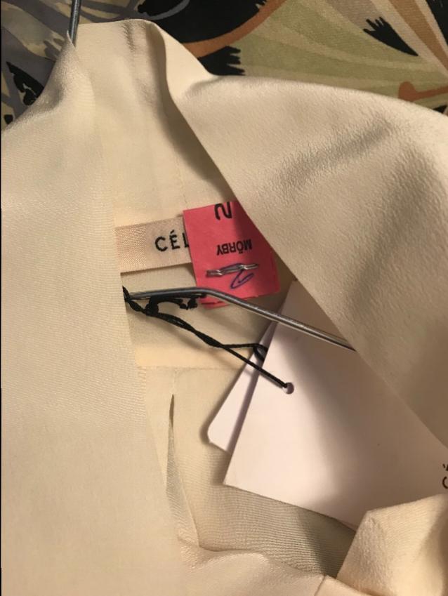 Preowned Celine pussy bow silk blouse Size S Beige/Nude