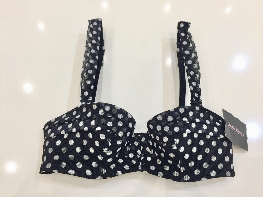 Chantal Thomass Polka-Dot Tulle Pad Strapless Bra  Skirted Thong Set Size S Black  White