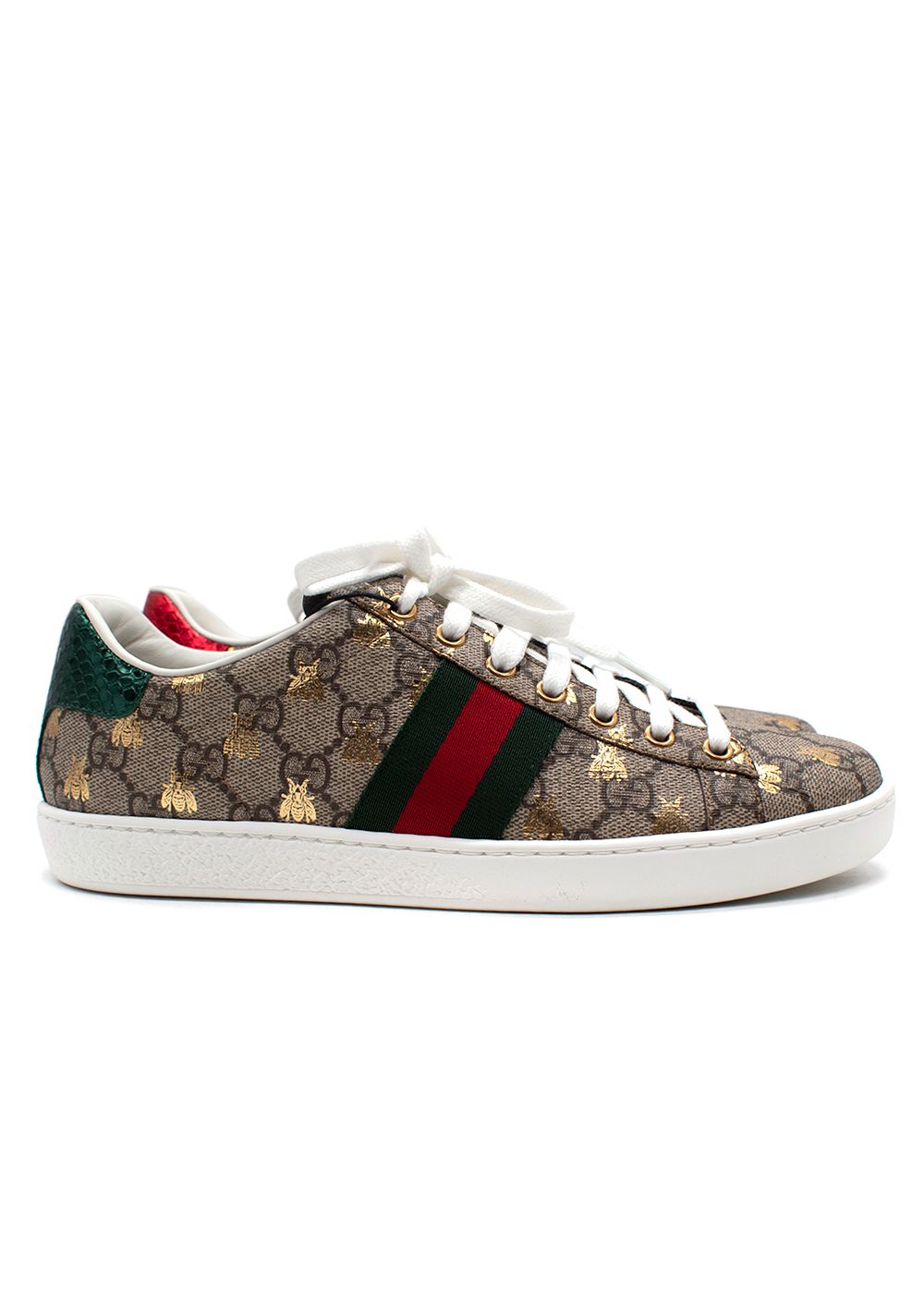 Gucci Ace Monogram Bee Motif Sneakers Size 38 brown coated canvas