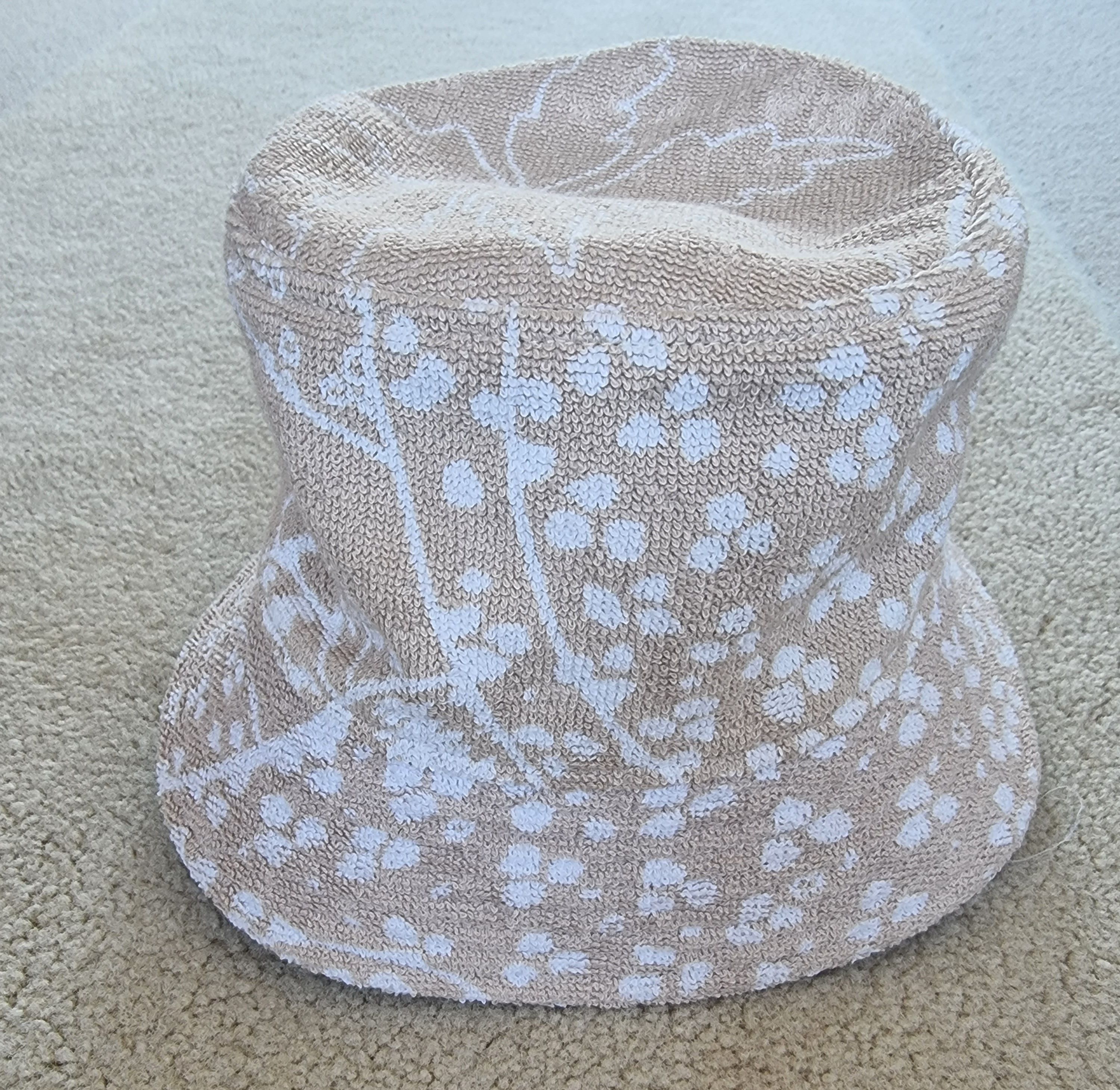 Hermes Beige Gene Les Leopards Terry Towelling Bucket Hat Size M Sand/white cotton towelling