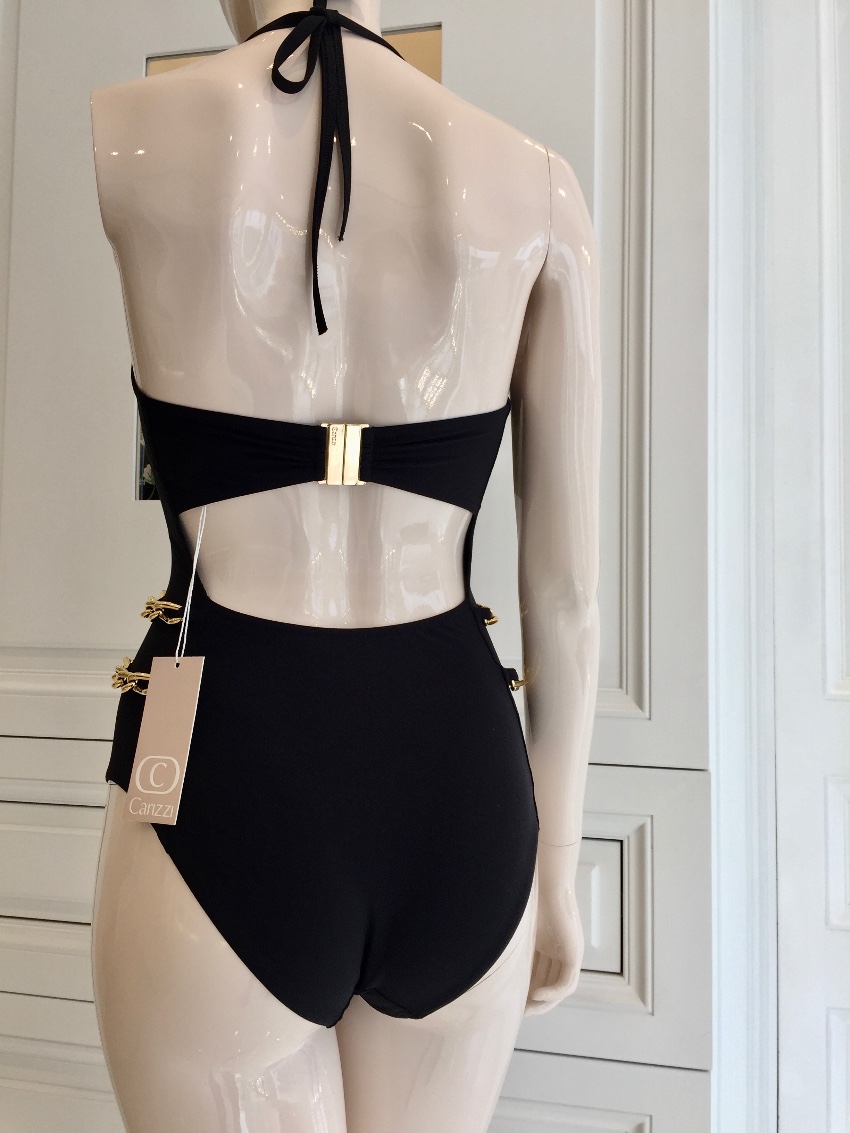 Carizzi Black 'Cocktail' Gold Chain Swimsuit Size XS lycra