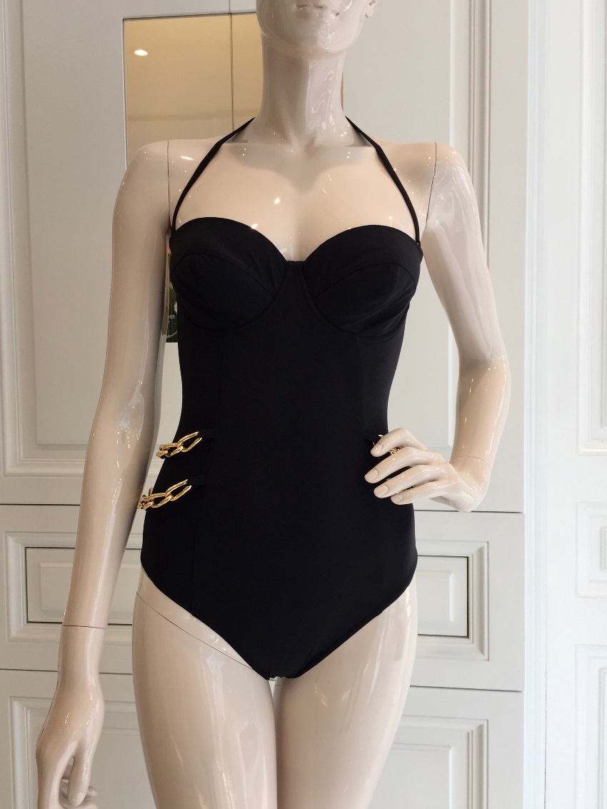 Carizzi Black 'Cocktail' Gold Chain Swimsuit Size XS lycra