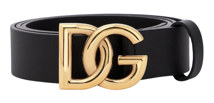 Preowned Dolce  Gabbana Black Leather DG Belt Size XS