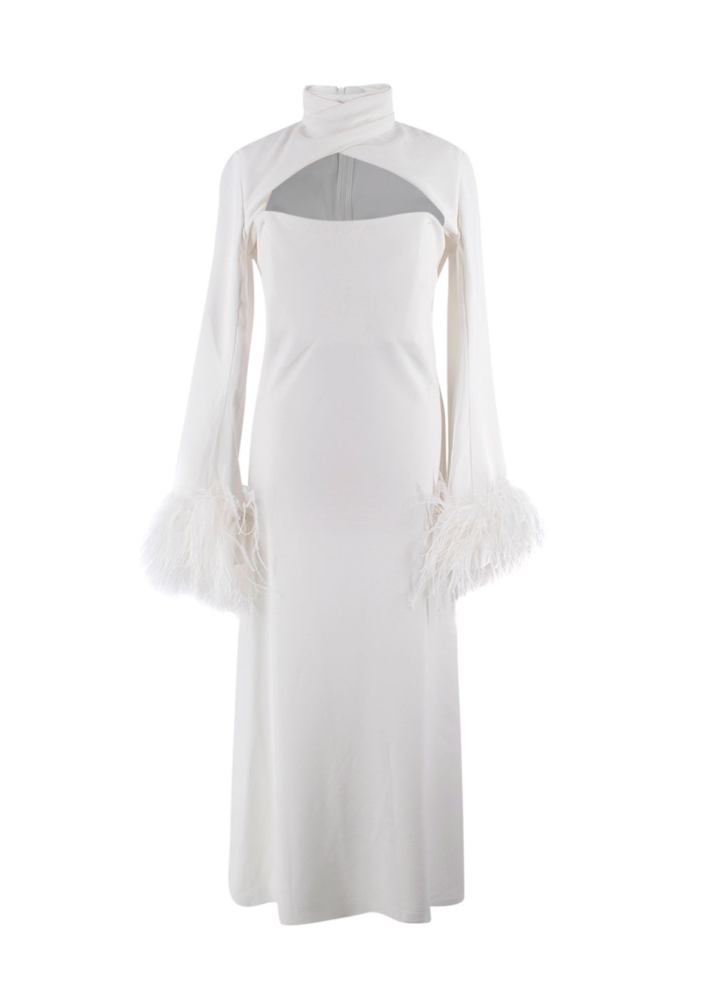 16Arlington White Feather-Trim Odessa Midi Dress Size M polyester