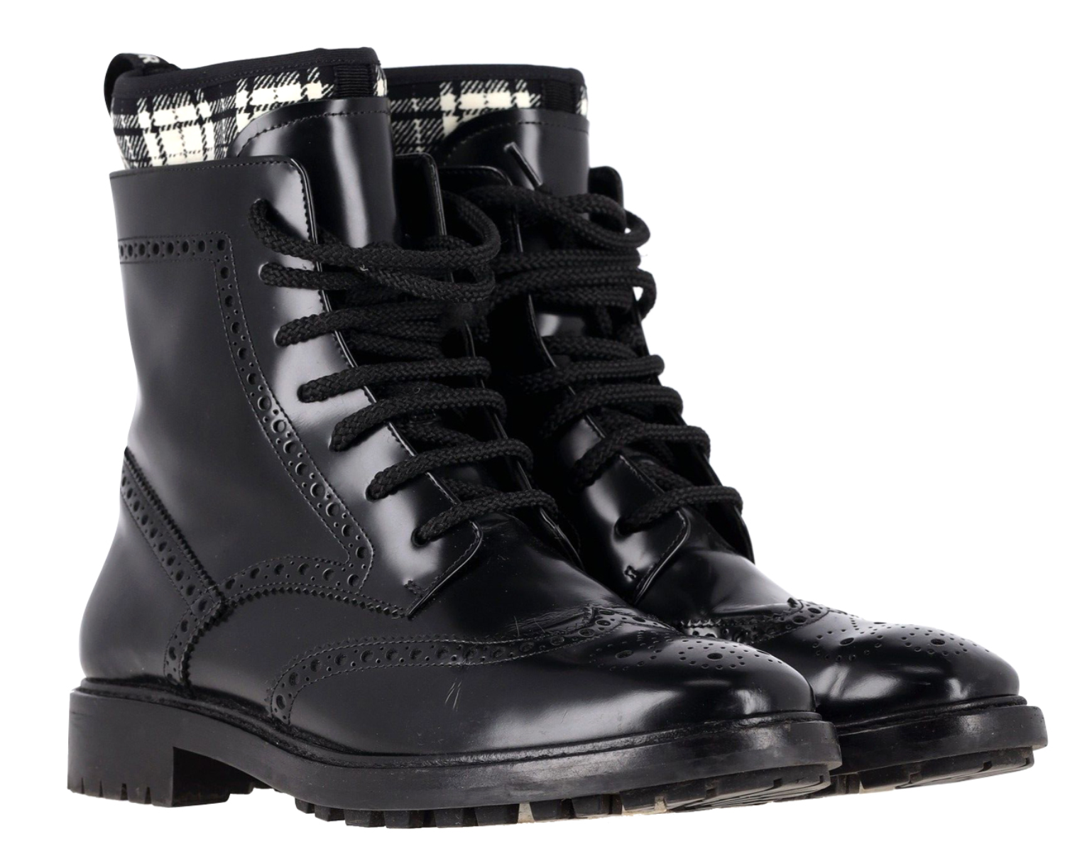 Preowned Dior Black Patent Leather Combat Boots Size 395