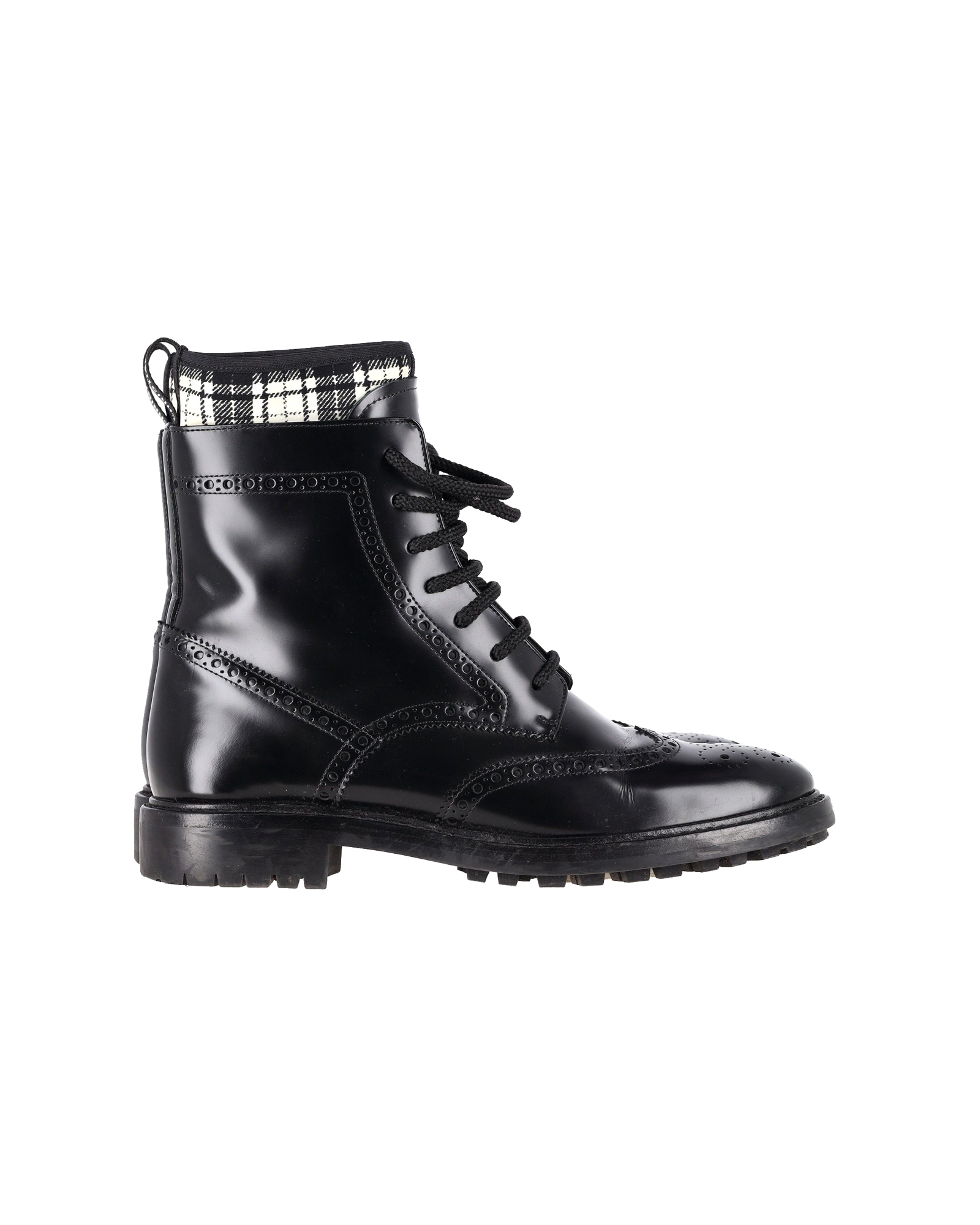 Preowned Dior Black Patent Leather Combat Boots Size 395