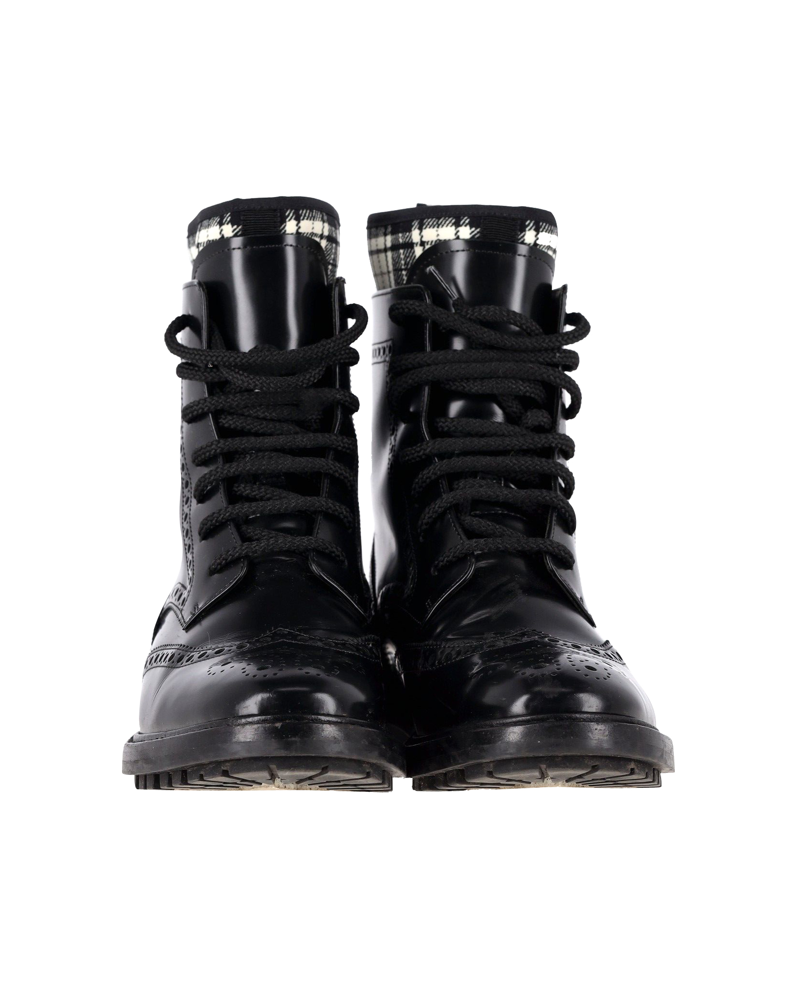 Preowned Dior Black Patent Leather Combat Boots Size 395