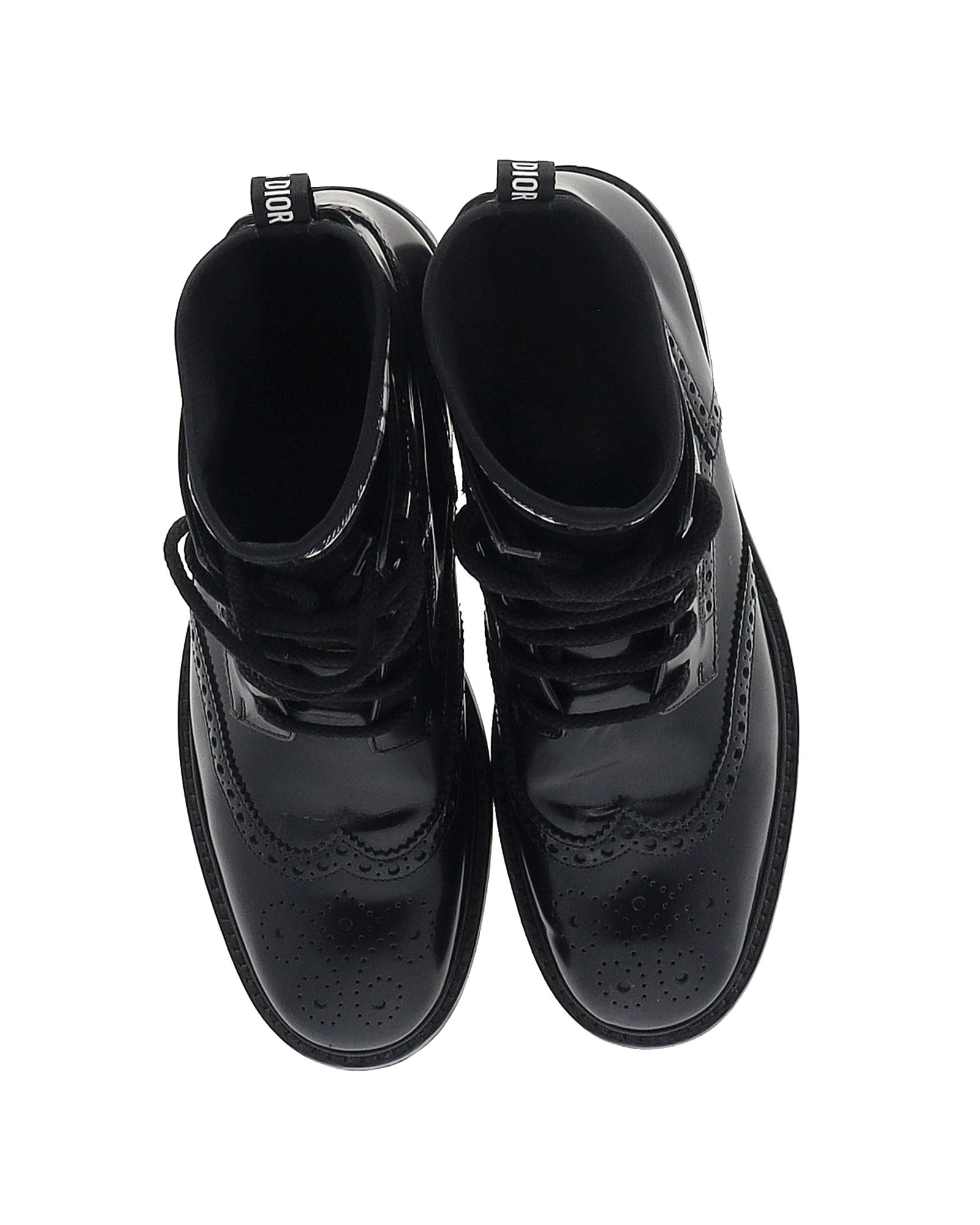 Preowned Dior Black Patent Leather Combat Boots Size 395