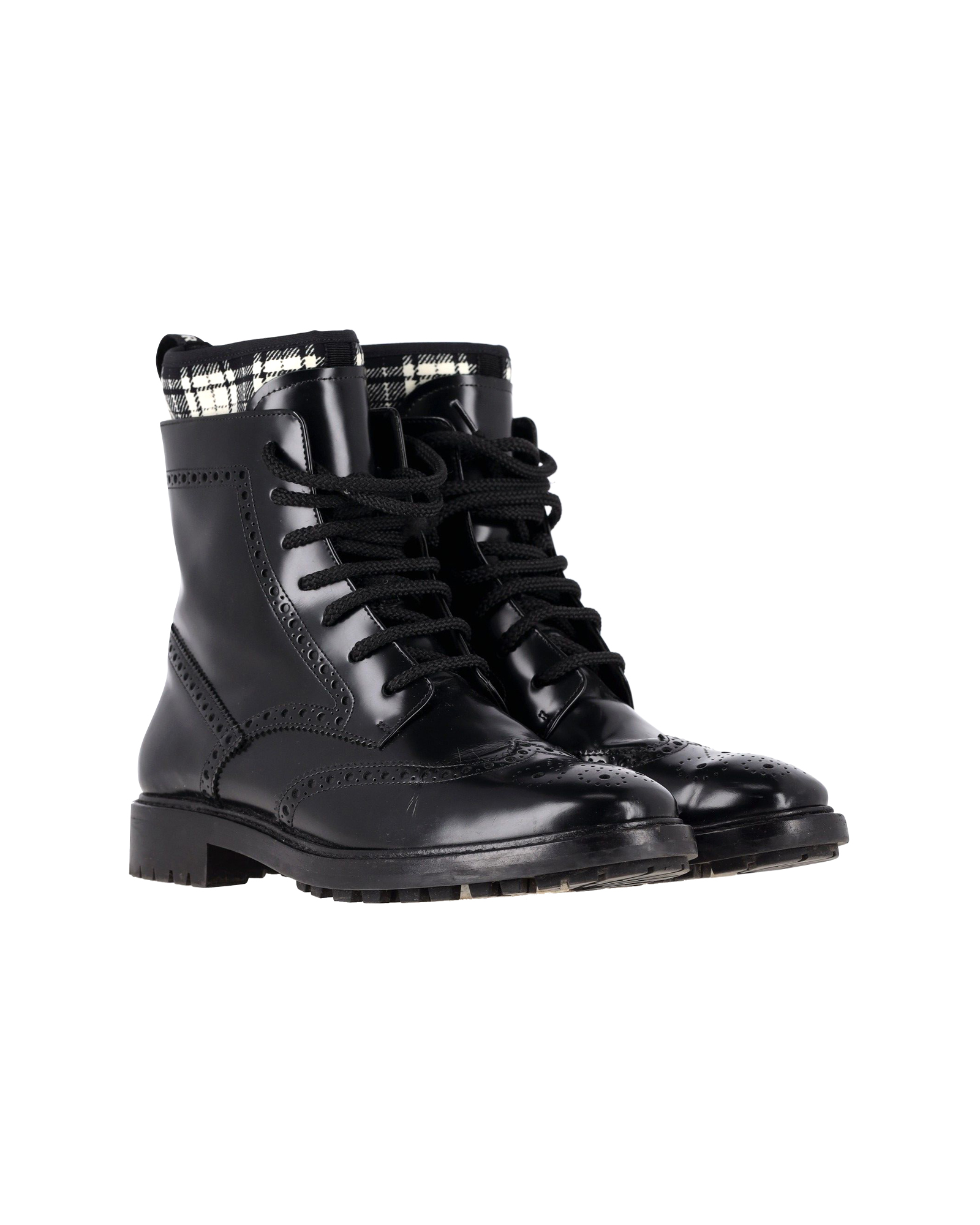 Preowned Dior Black Patent Leather Combat Boots Size 395