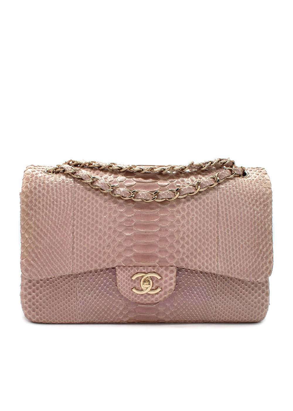 Preowned Chanel Pink Python Jumbo Double Flap Bag Pink Iridescent python leather