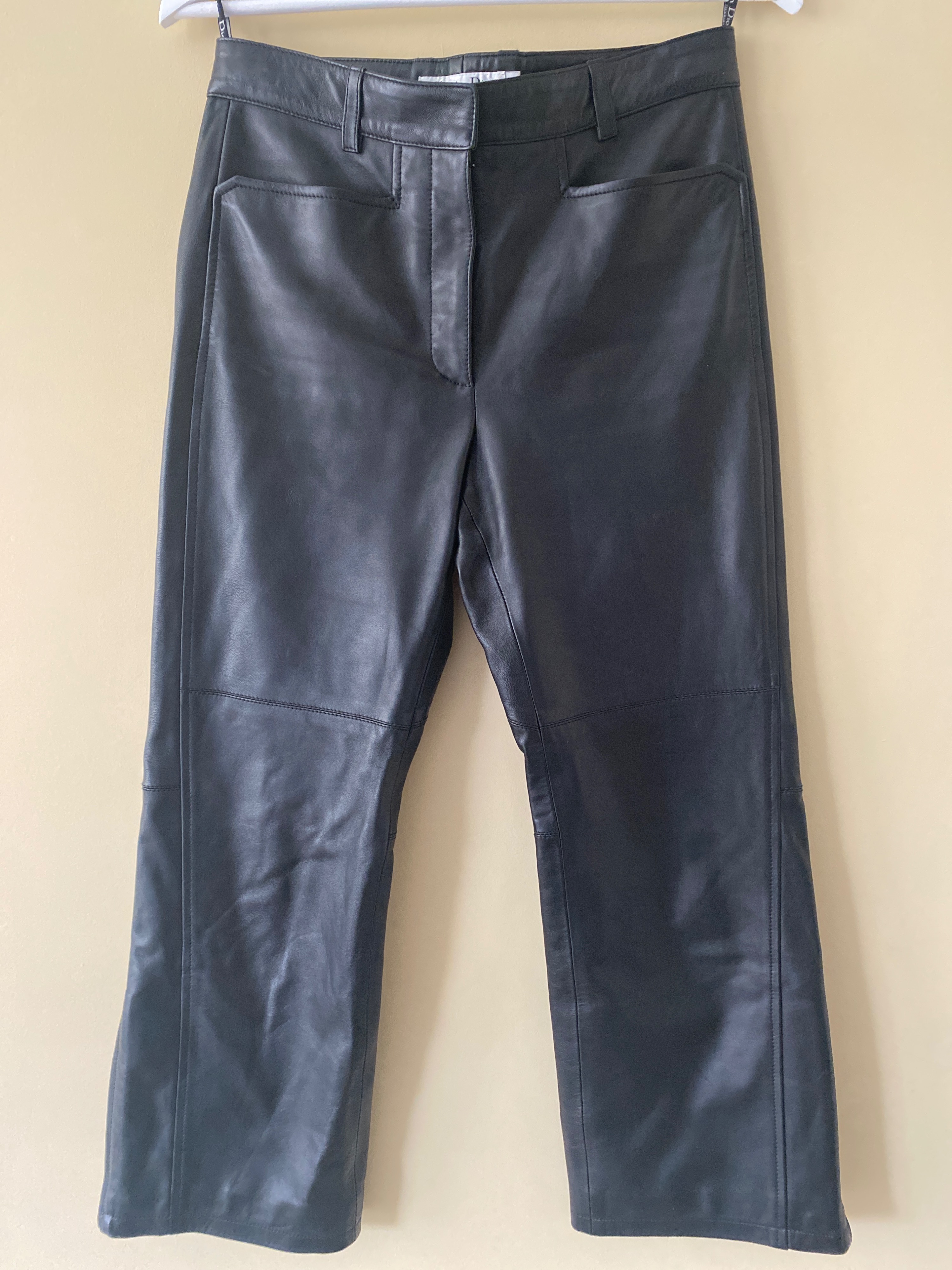 Preowned Dior Black Leather Straight Leg Biker Trousers Size S