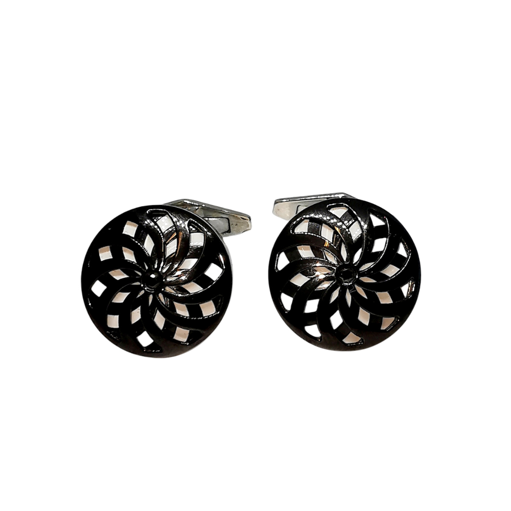 Men's William  Son Sterling Silver Enamel Cage Cufflinks Black