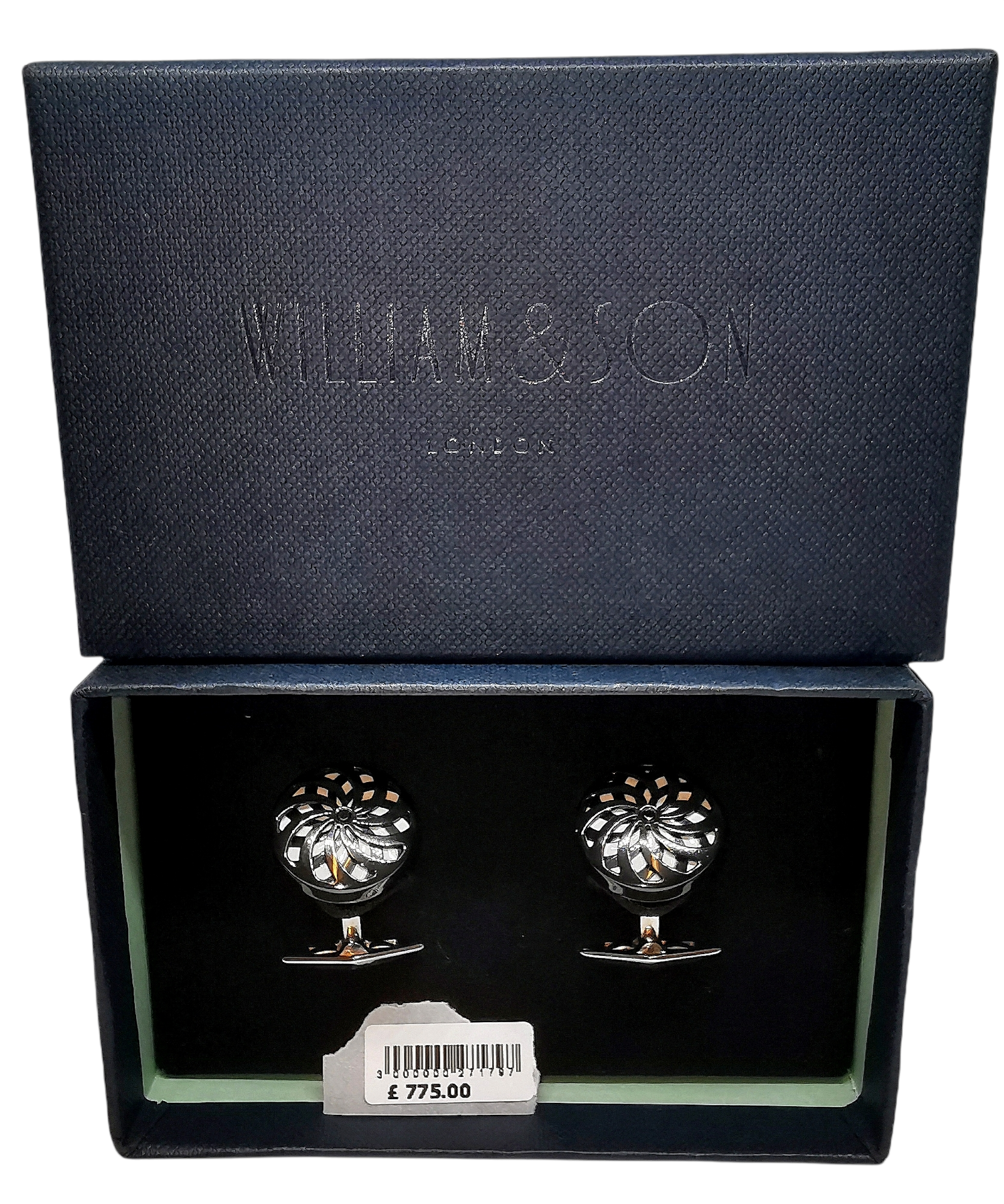 Men's William  Son Sterling Silver Enamel Cage Cufflinks Black