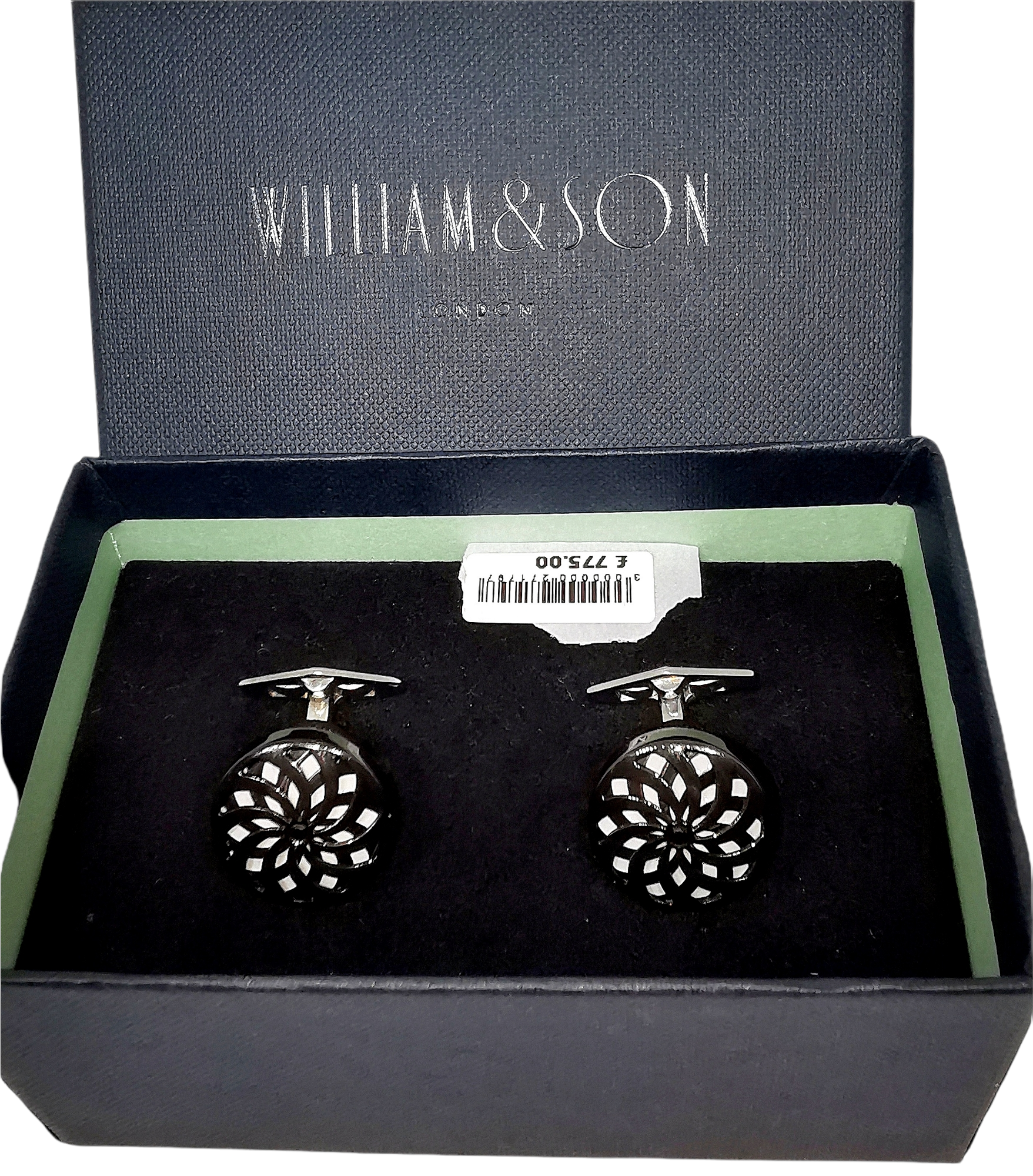 Men's William  Son Sterling Silver Enamel Cage Cufflinks Black