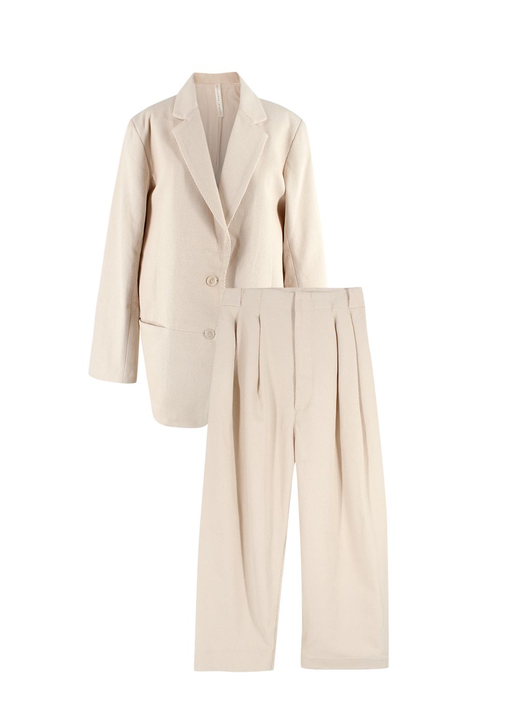 Lauren Manoogian Cream Ribbed Single Breasted Blazer and Trouser Suit Size XS cotton